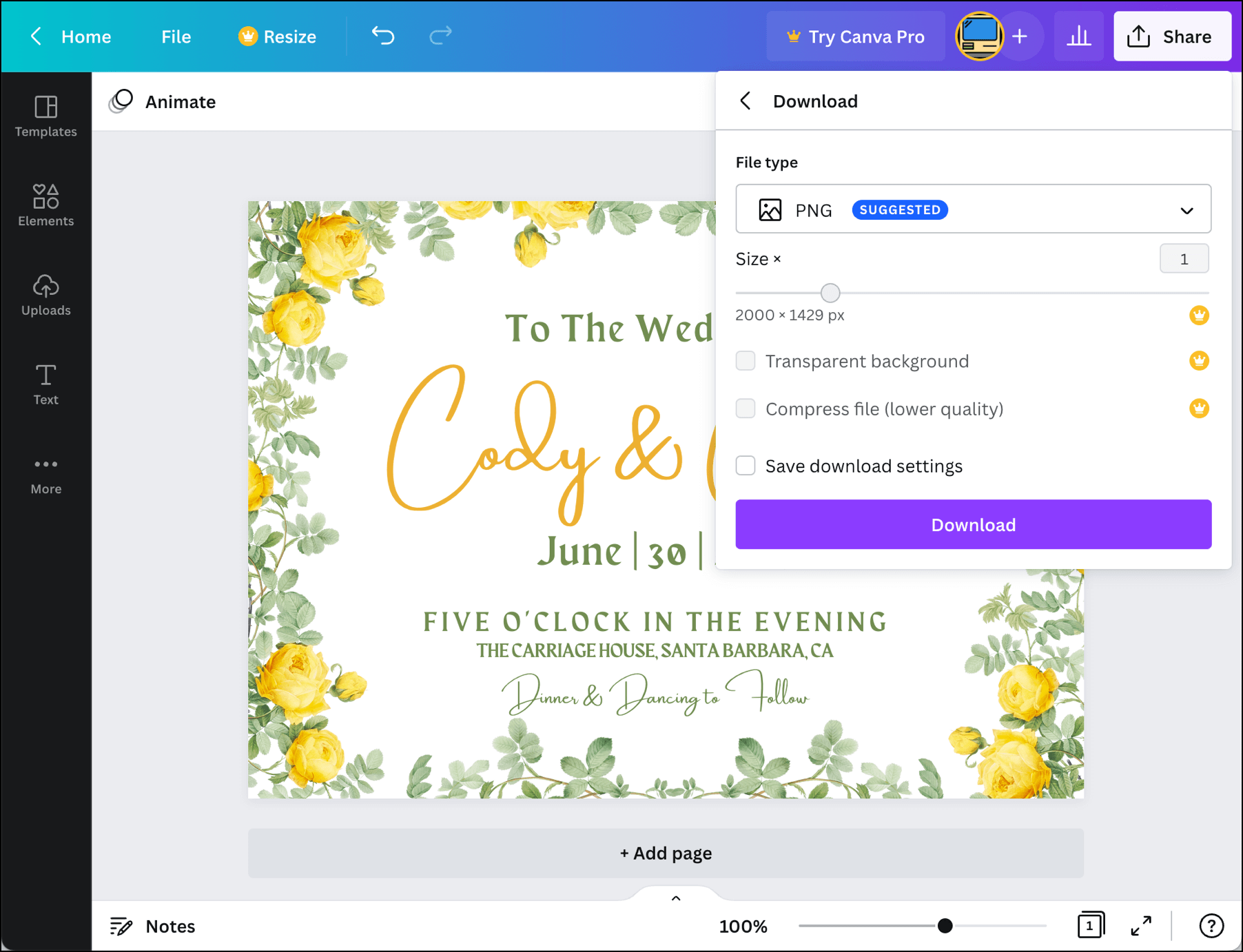 Download your wedding invite design
