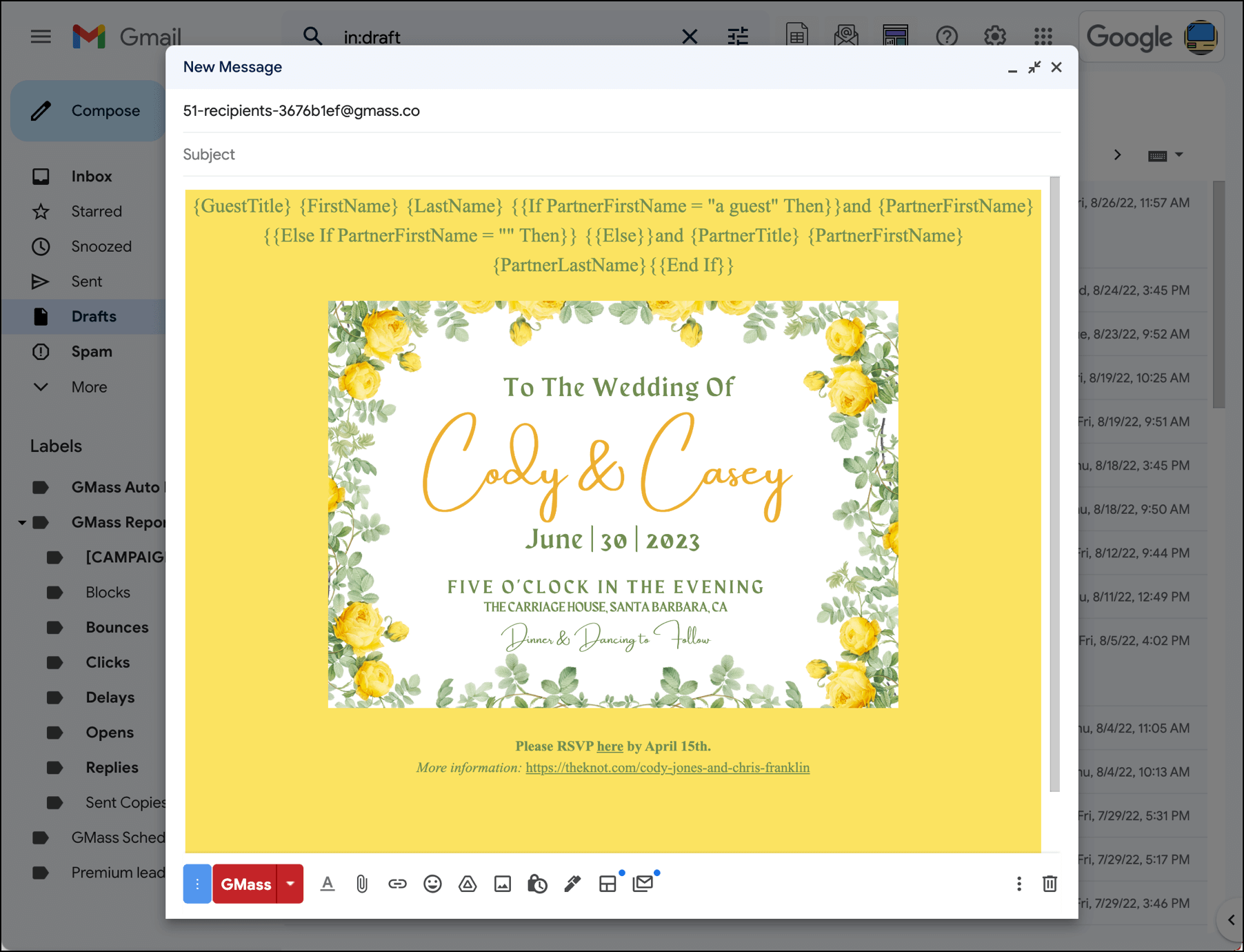 My wedding email design