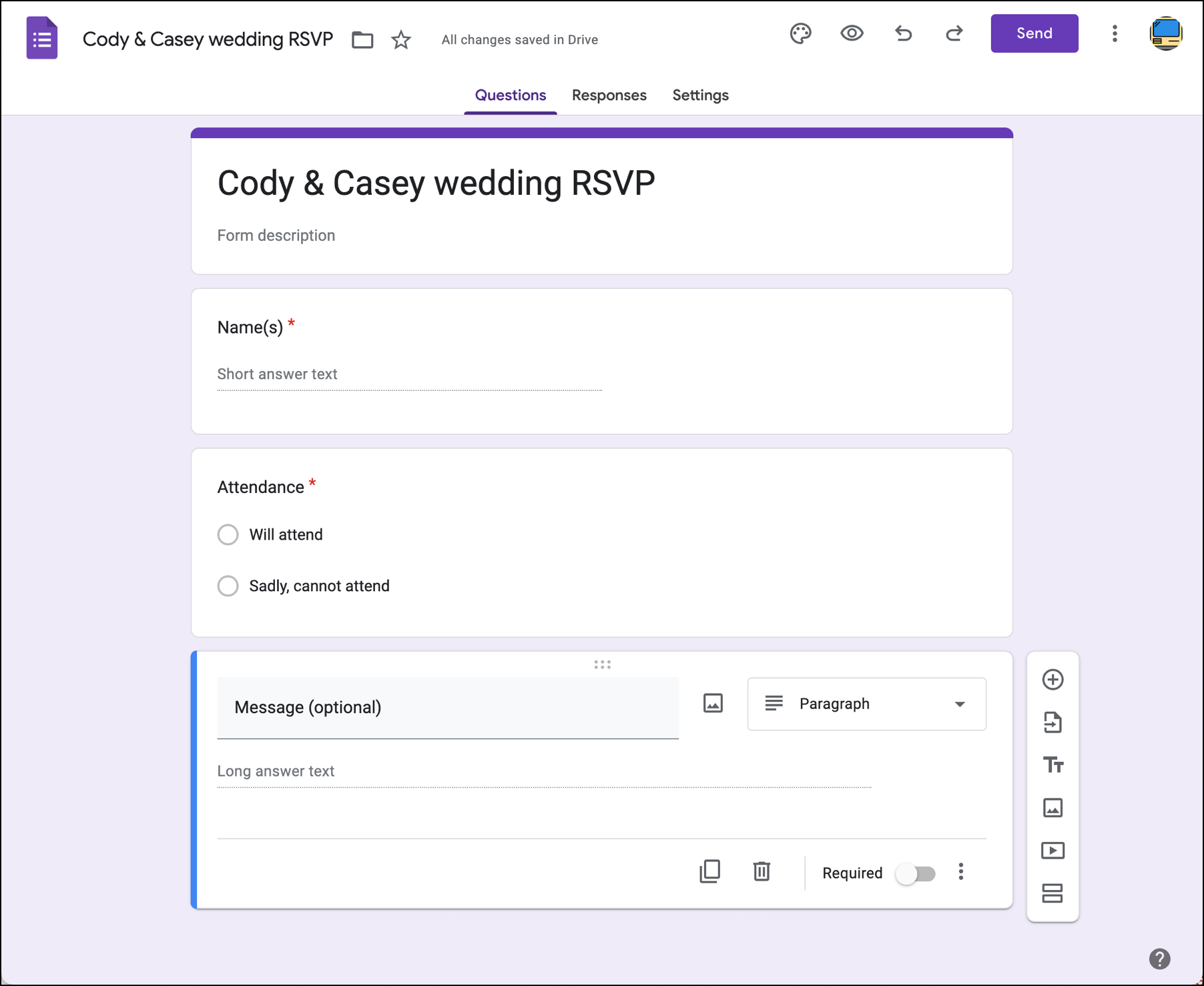 Create RSVP in Google Forms