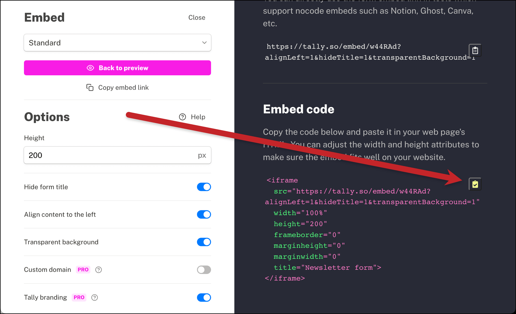 Copy the code embed