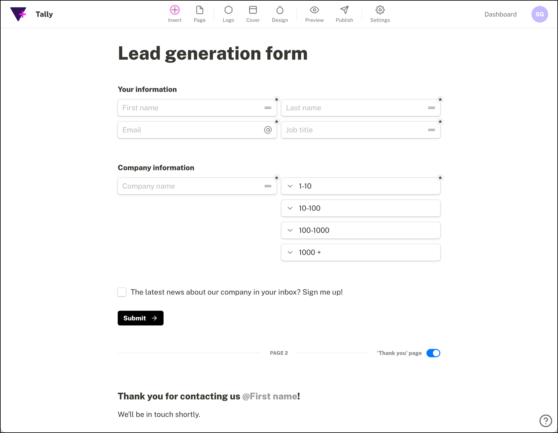 Choosing a form template