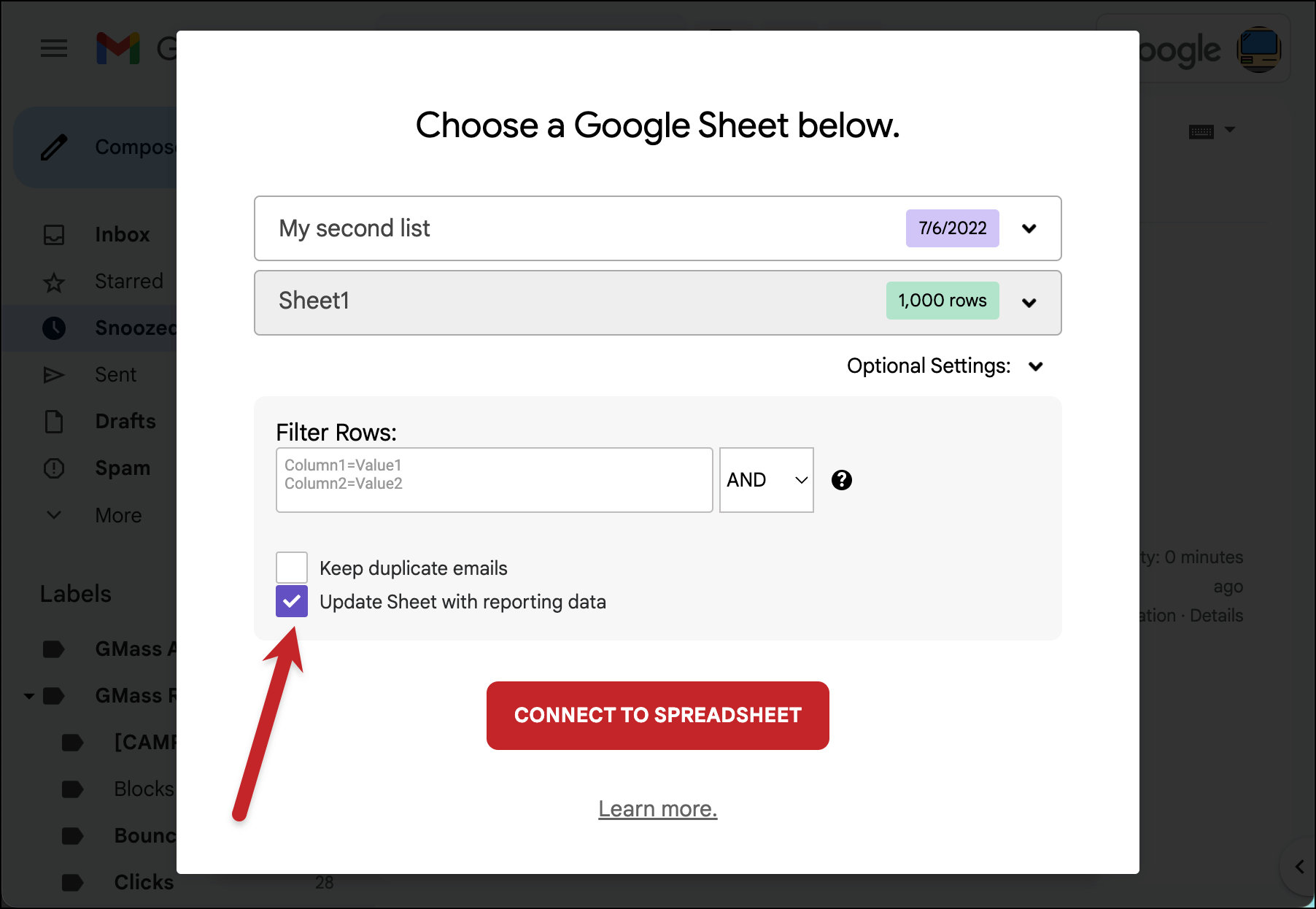 Add reporting back to a Google Sheet
