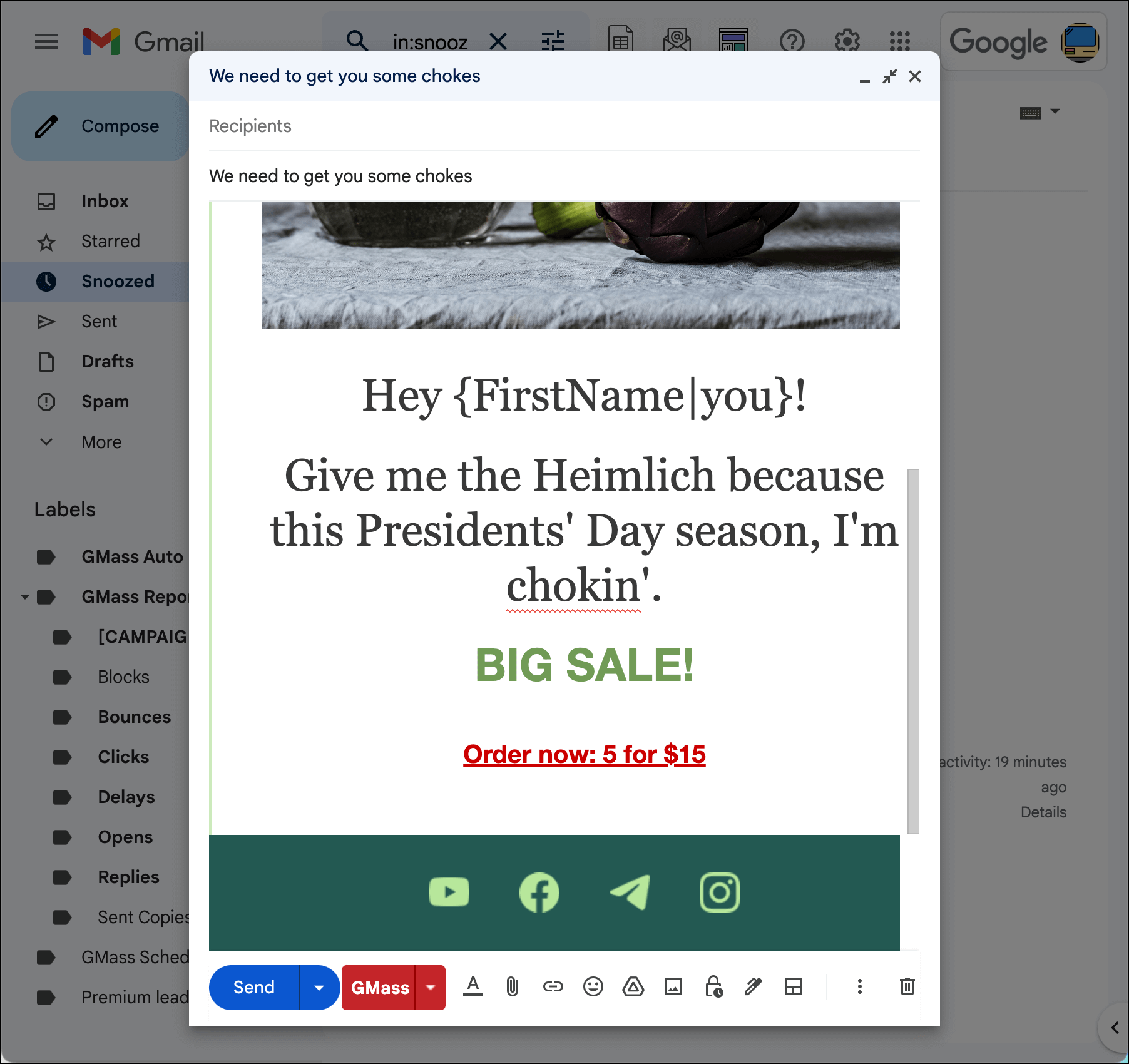 My tweaked email in GMass