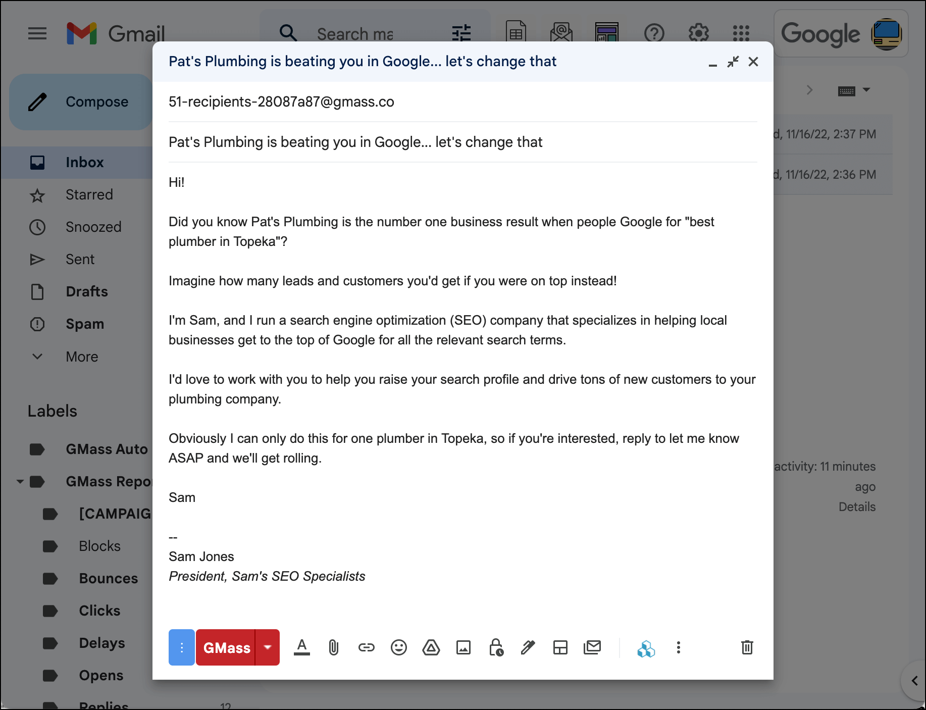A cold email focused on a competitor
