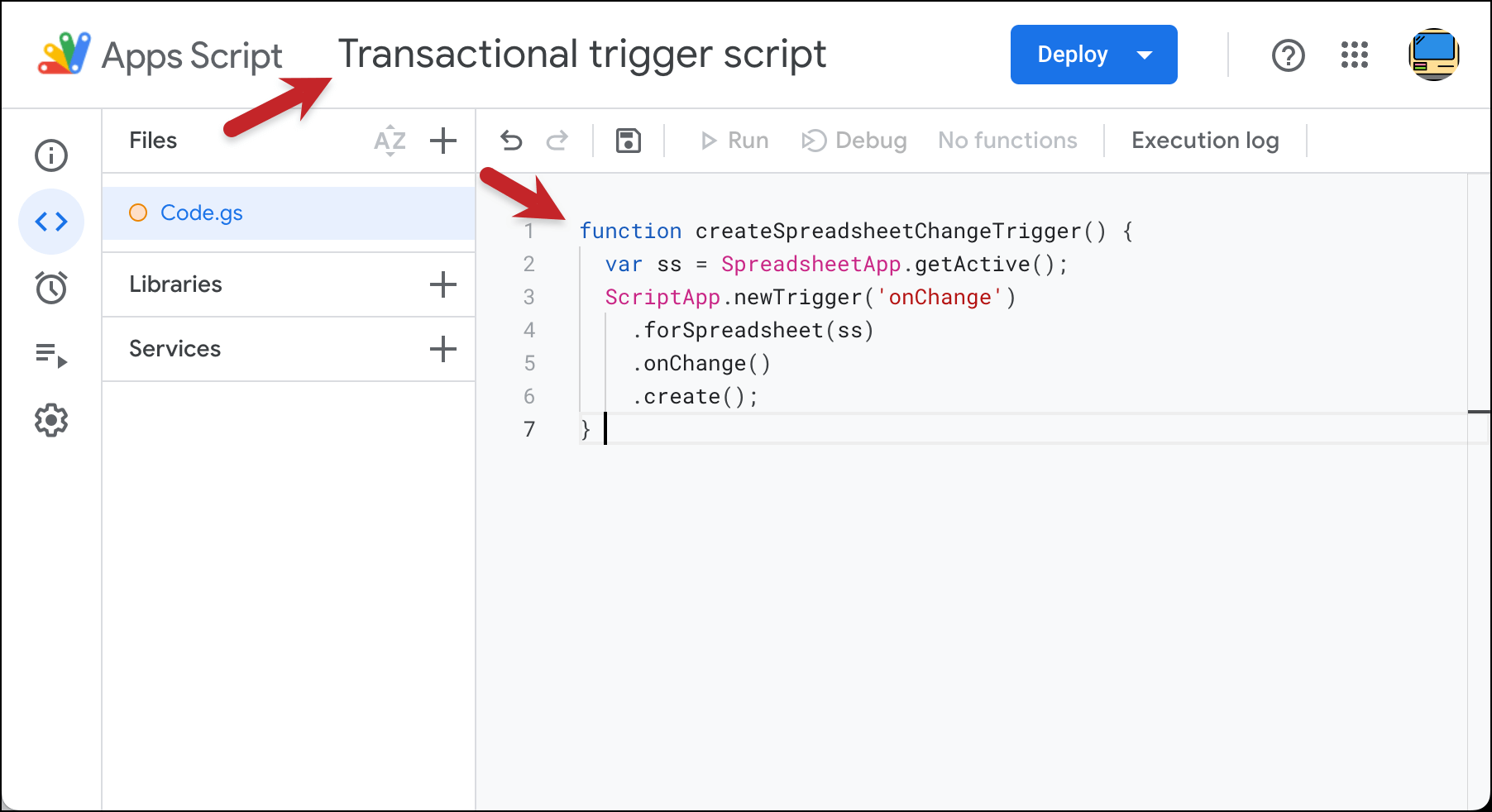 Code in Google Apps Script window