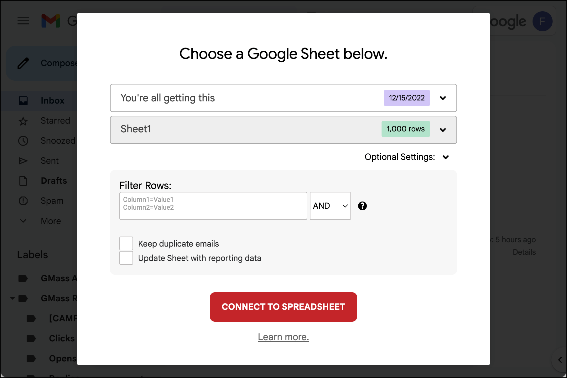 Connect to the initial sheet