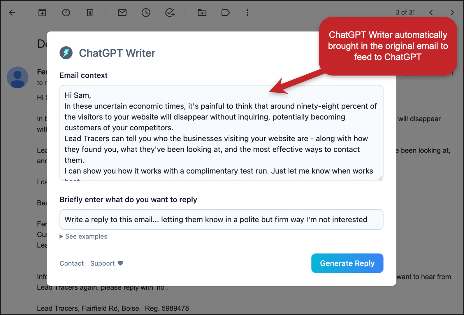 ChatGPT writer interface