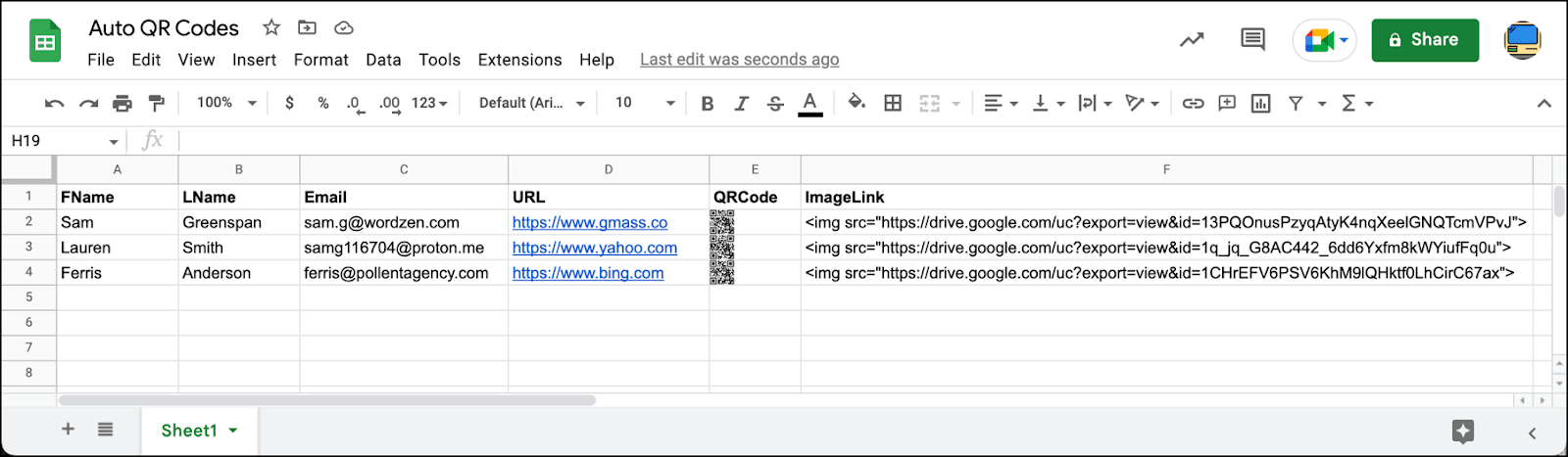 QR codes and links in the sheet
