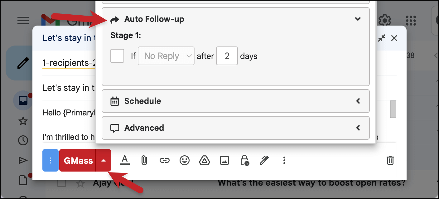 Finding the auto follow-up settings