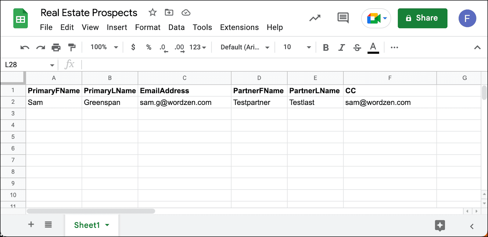 Set up a Google Sheet with your real estate email automations prospects