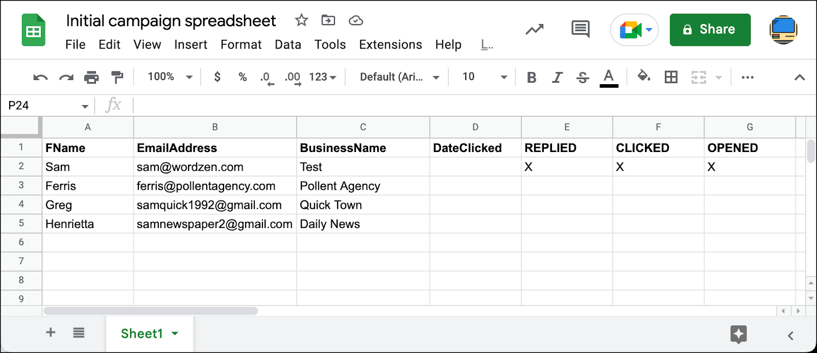 Data automatically inserted into sheet by GMass