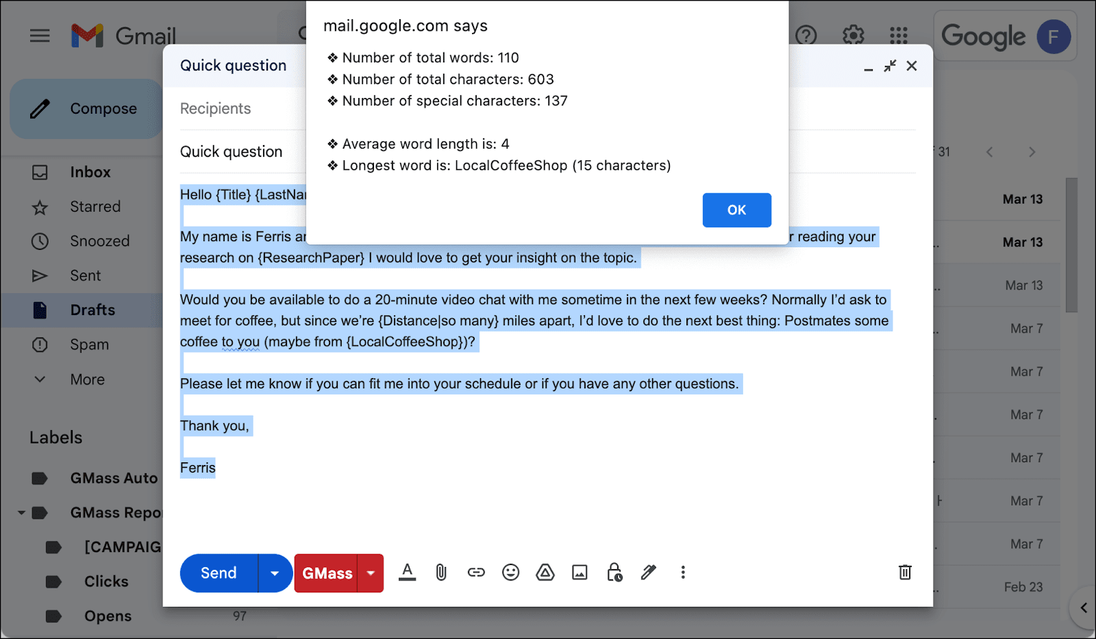 Word Counter for email length