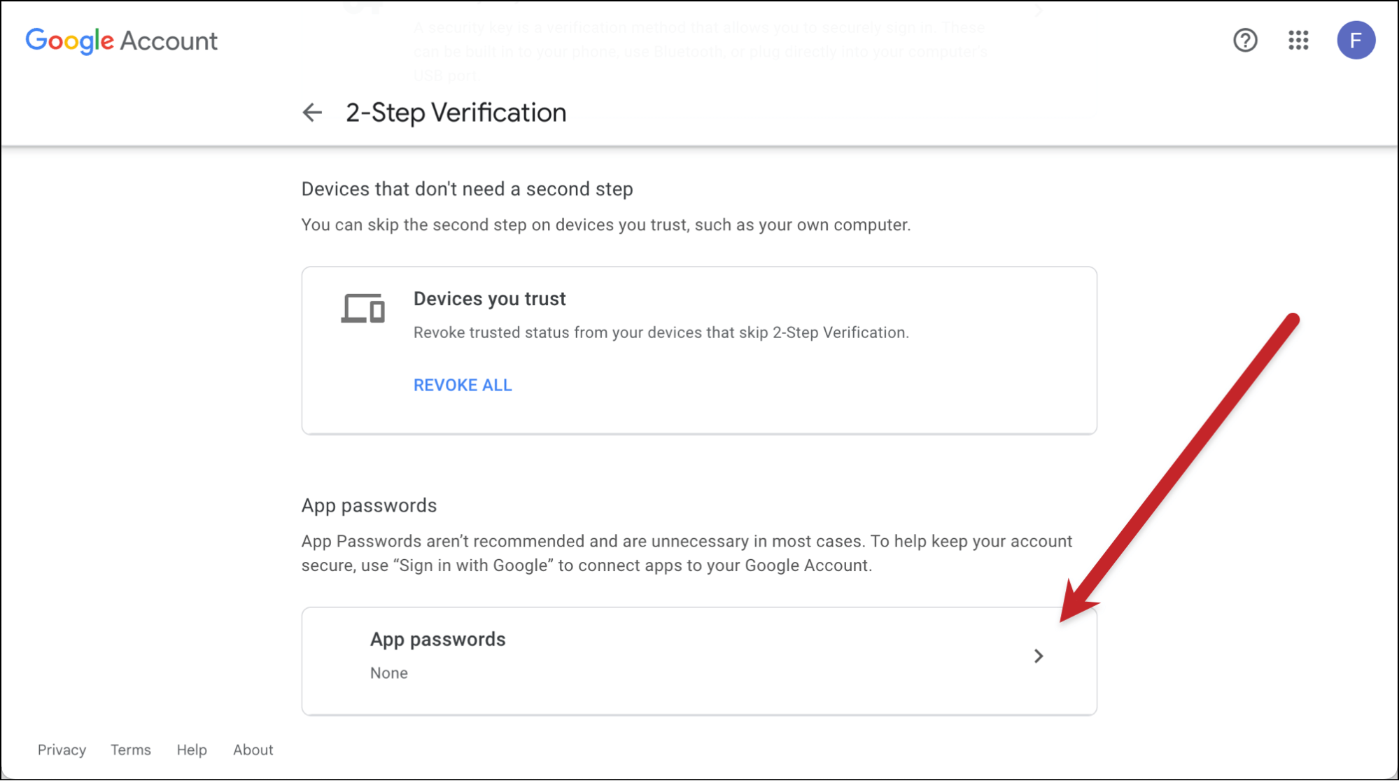 Go into the app passwords settings