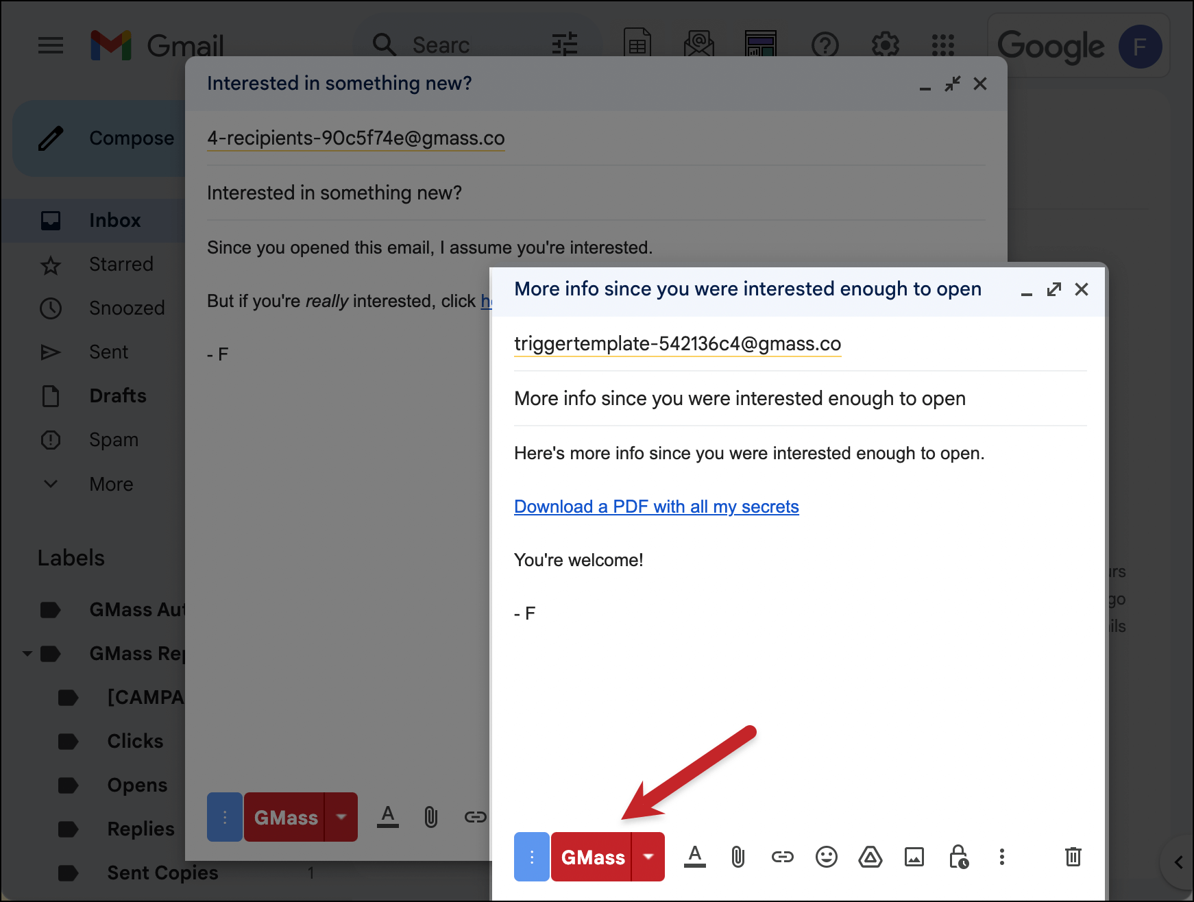 Save the triggered email template using the GMass button