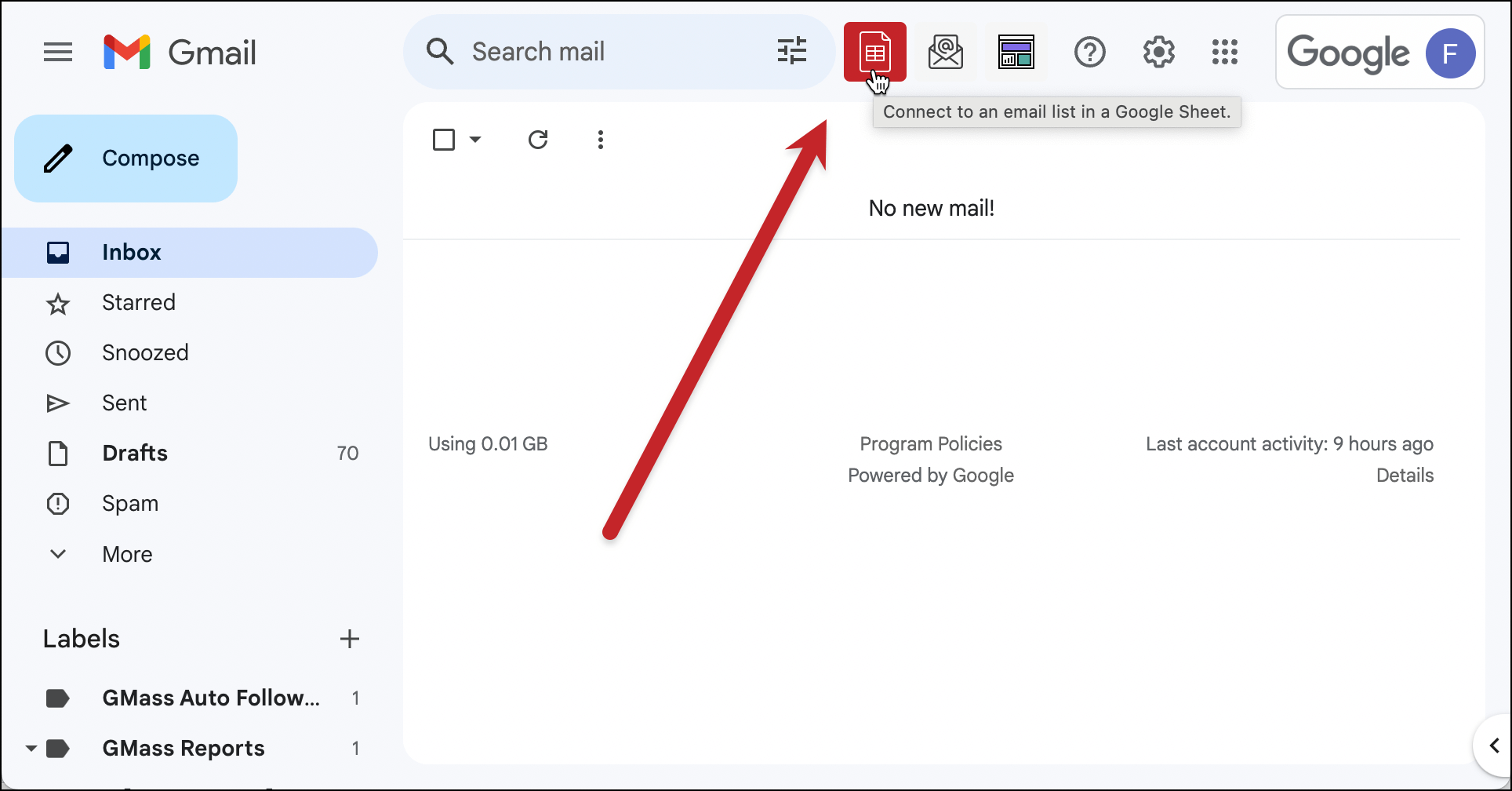 Connect to your Google Sheets in GMass back in Gmail