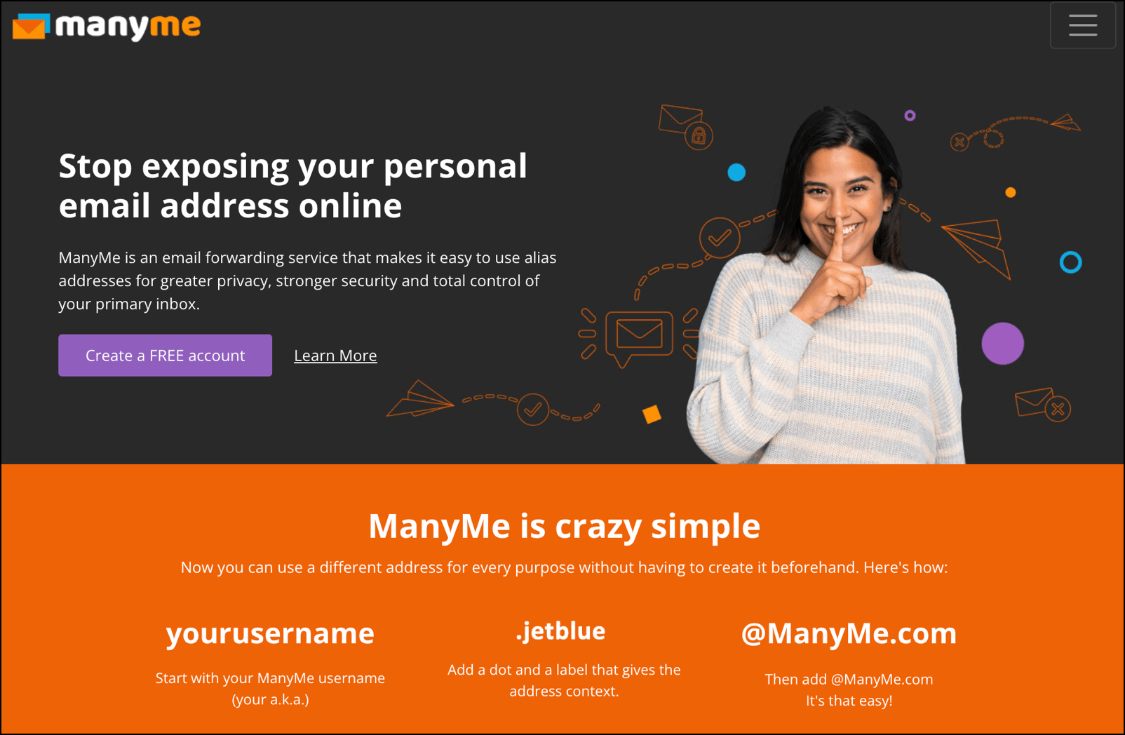 ManyMe's landing page