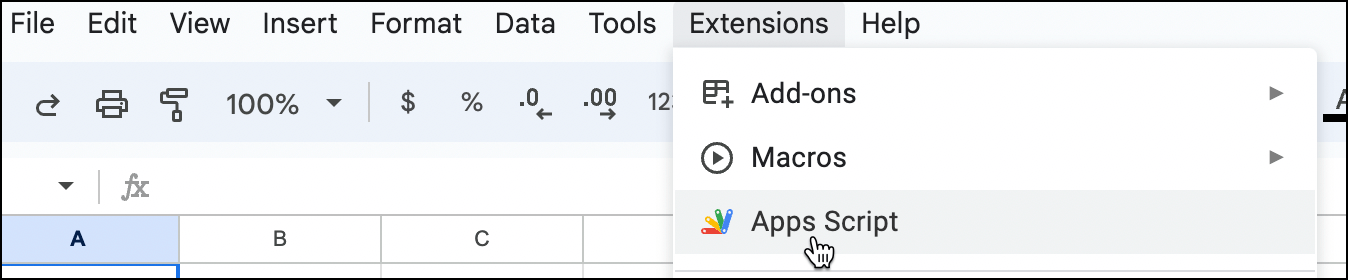 Choose Apps Script from the Google Sheets menu