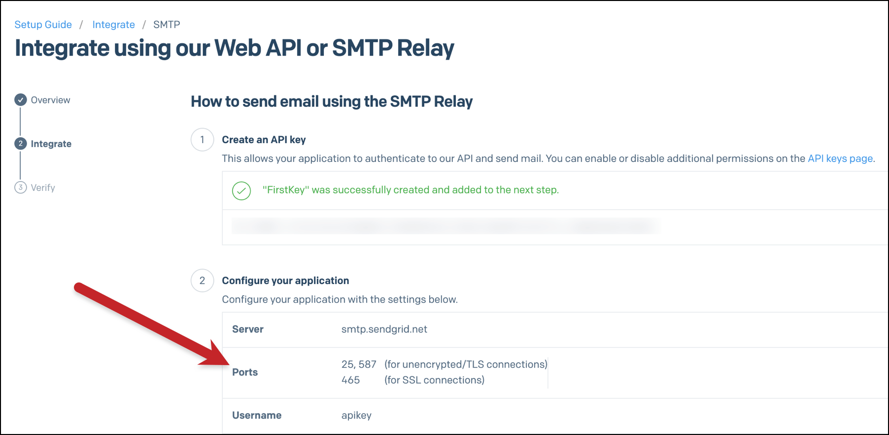 Example of an SMTP service offering different ports