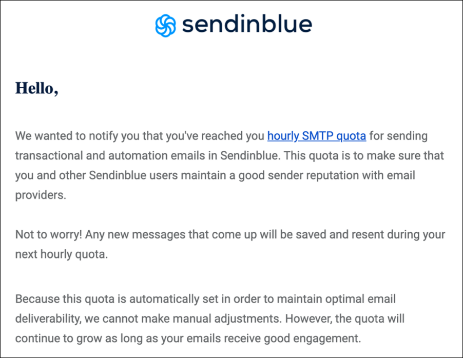 A quota limit email from Sendinblue