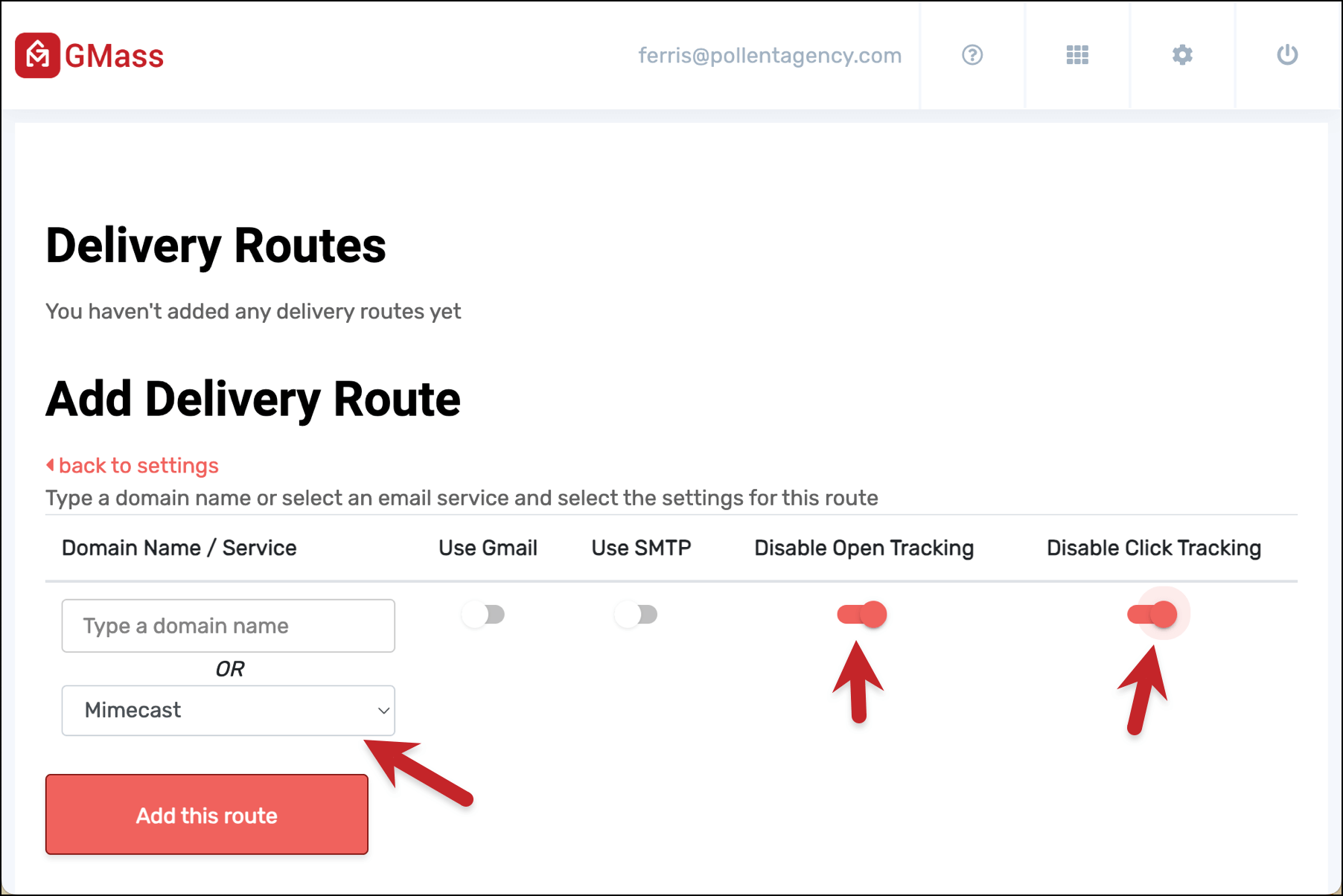 Adding Mimecast's delivery route
