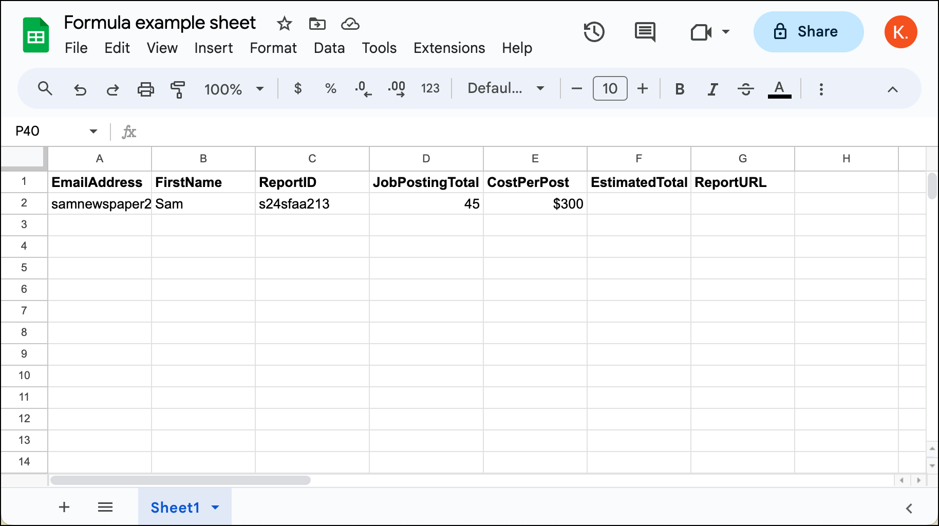 My sample spreadsheet