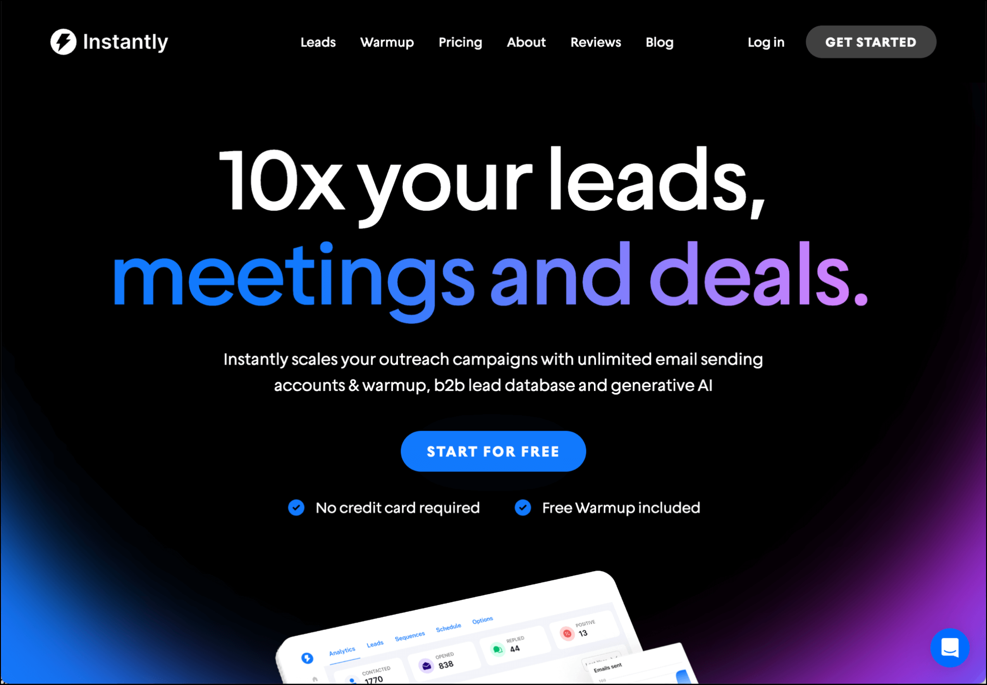 Instantly's homepage