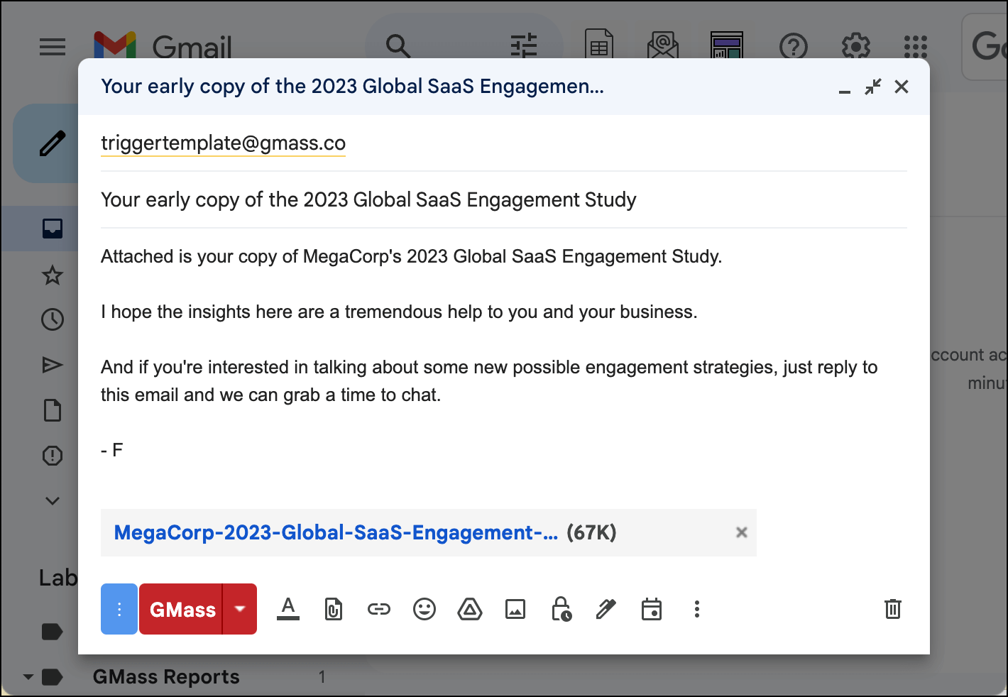 The triggered email with a PDF attached