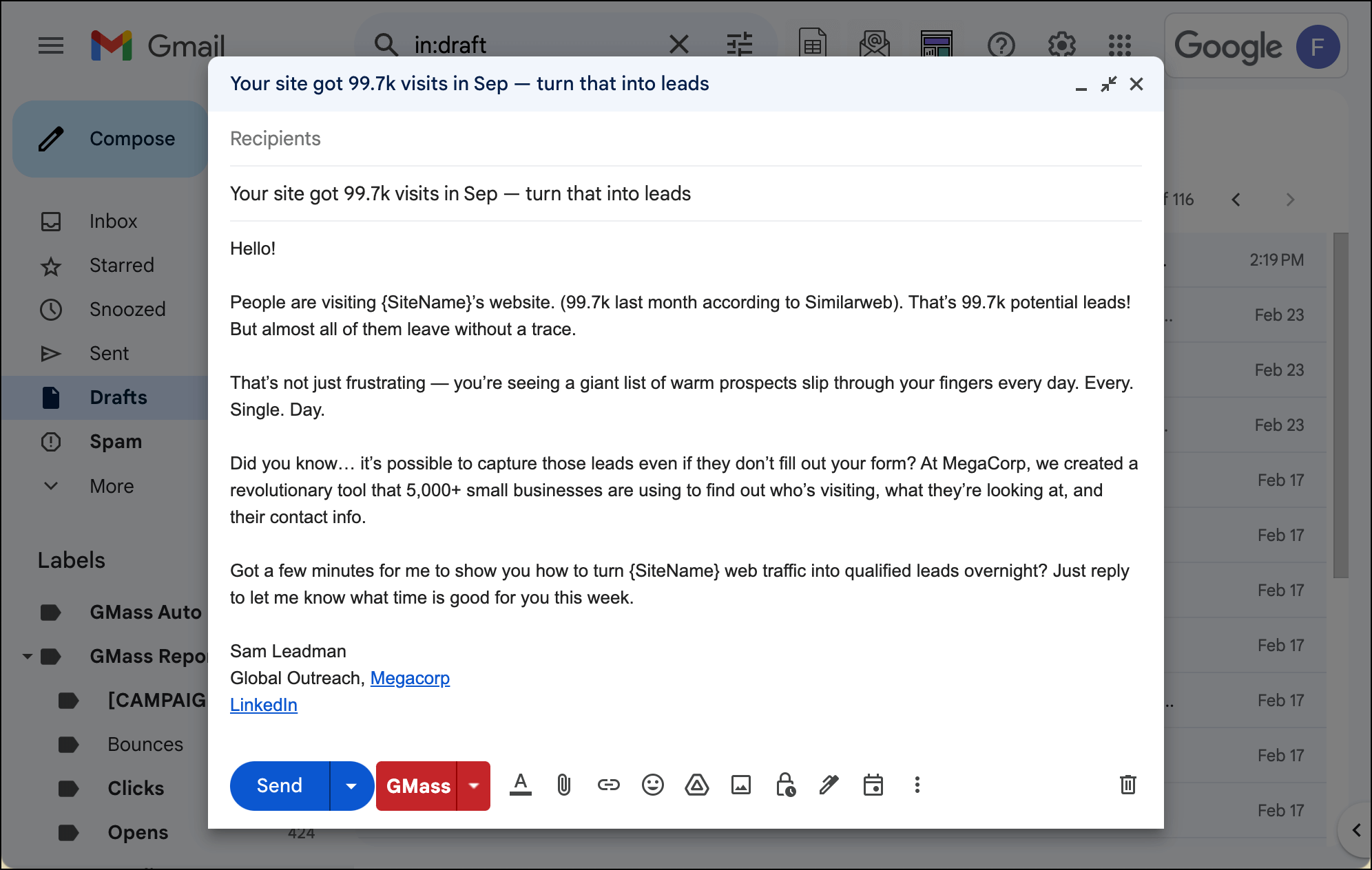 A sample email with some links in the signature