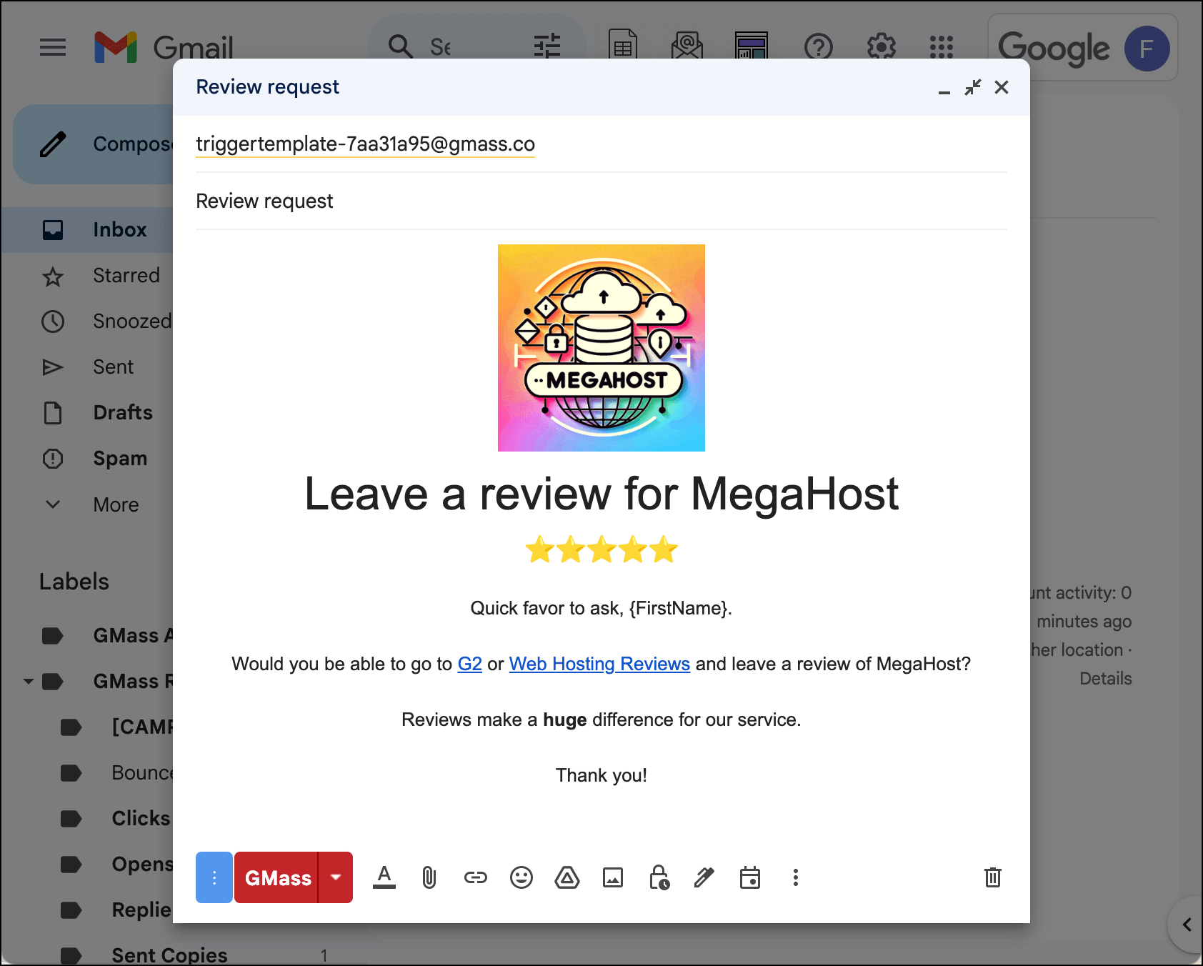 A review request triggered email