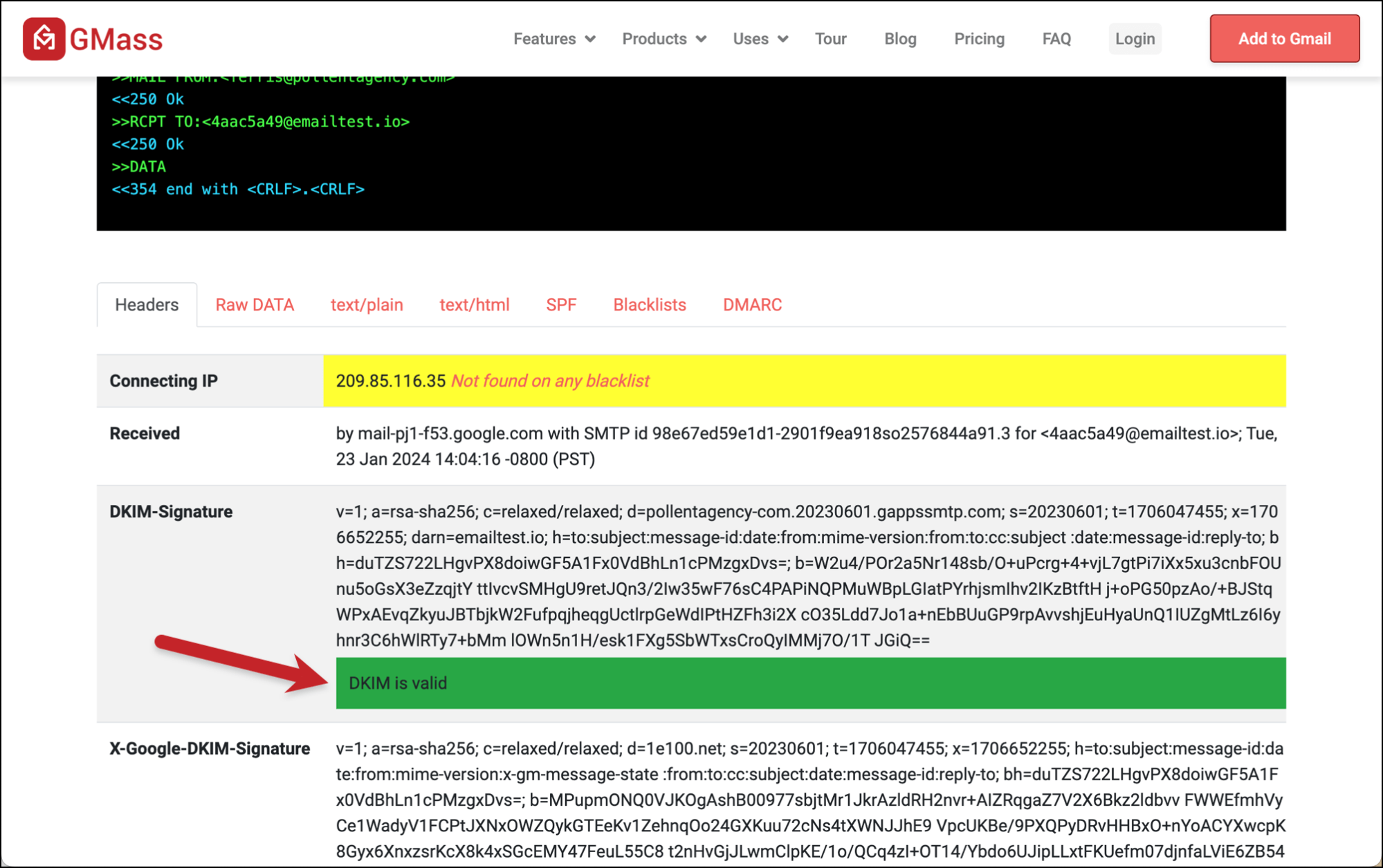 Finding DKIM in the email analyzer