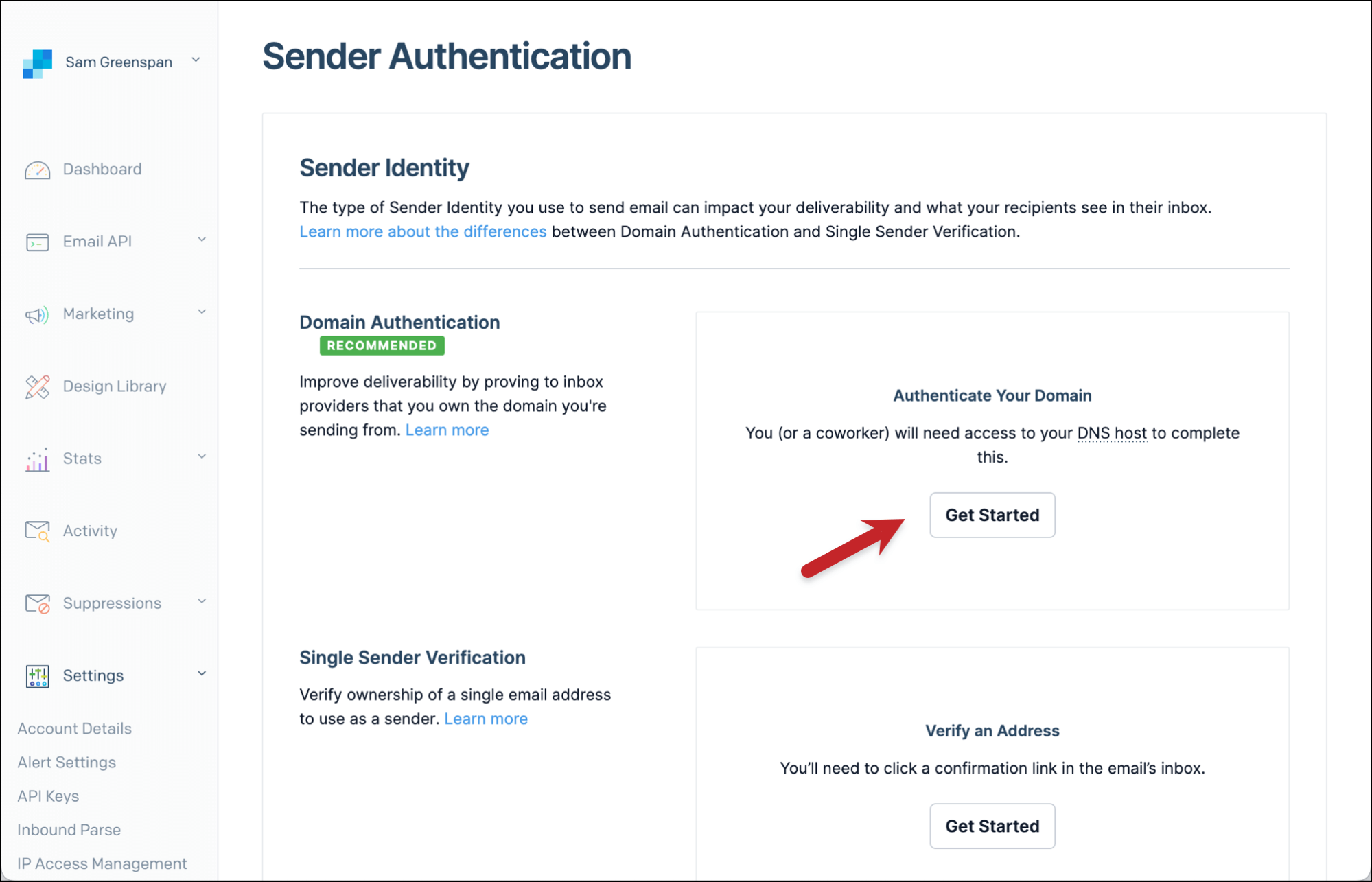 Get started authenticating in SendGrid