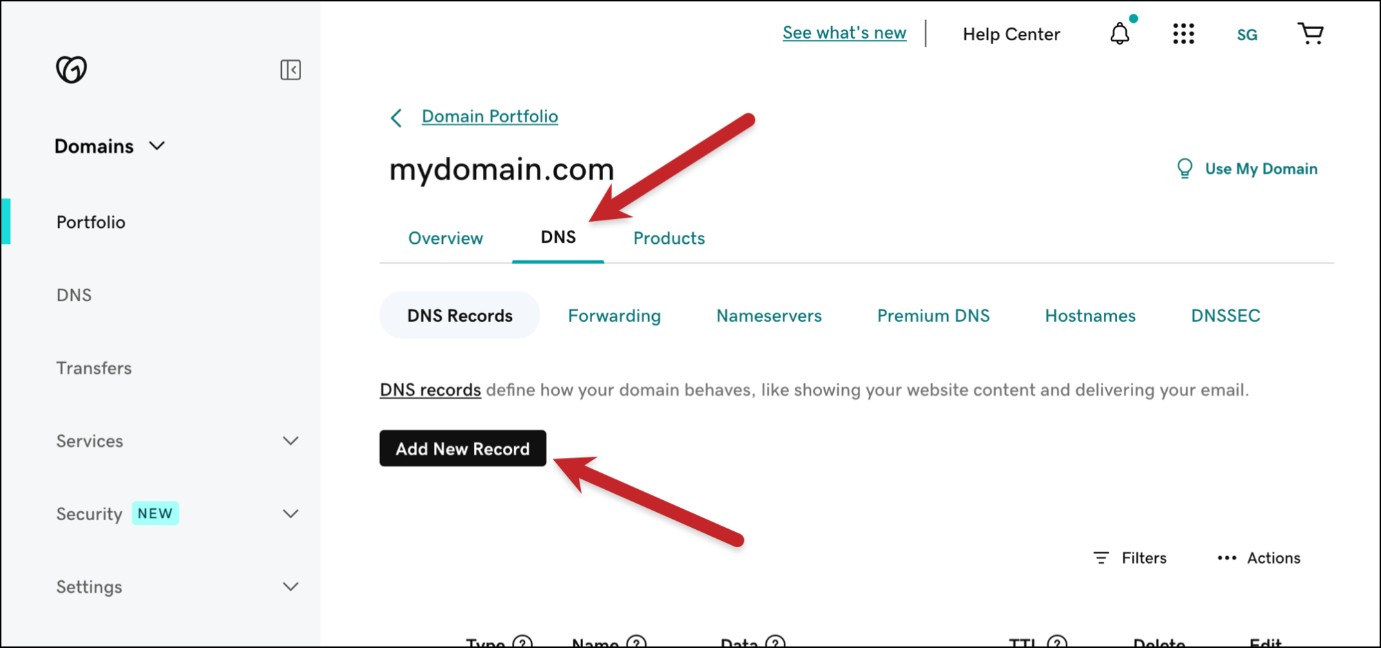 Go to the DNS for your domain and add a record