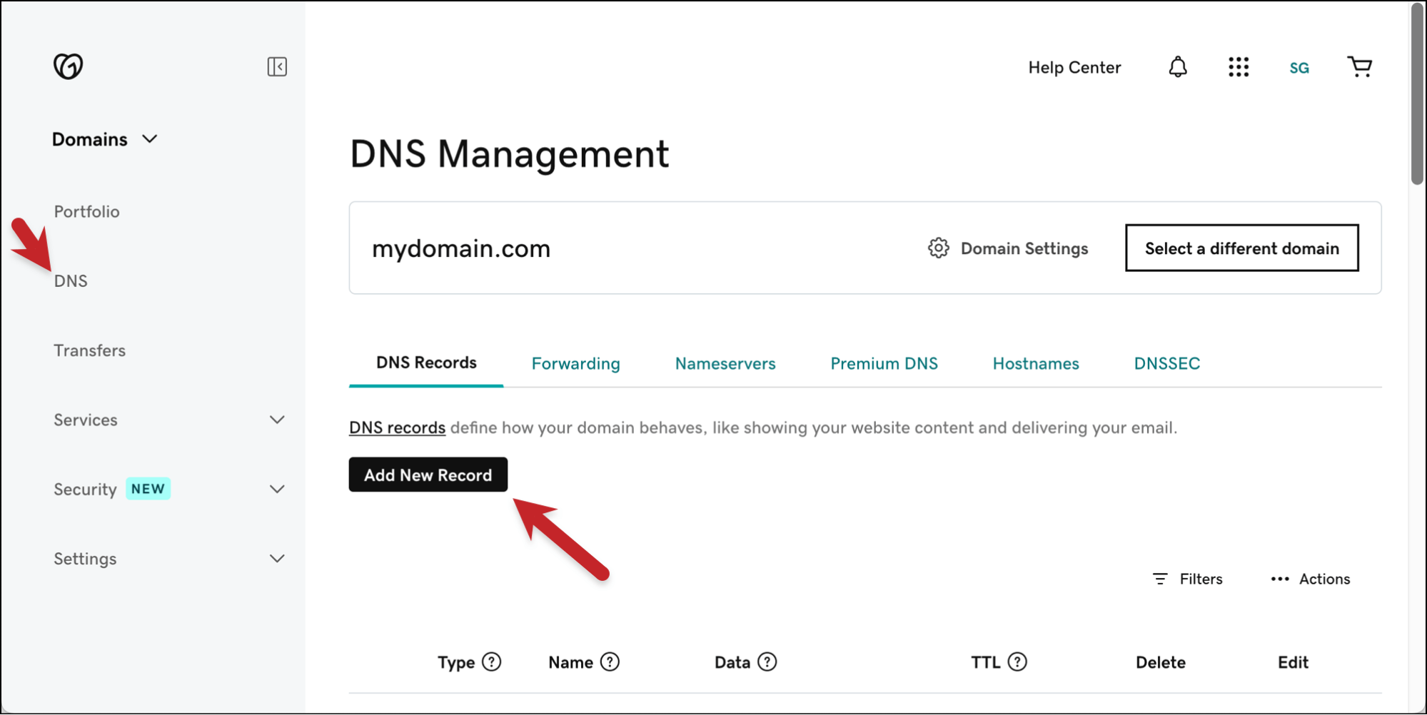 Adding a new DNS record at your registrar