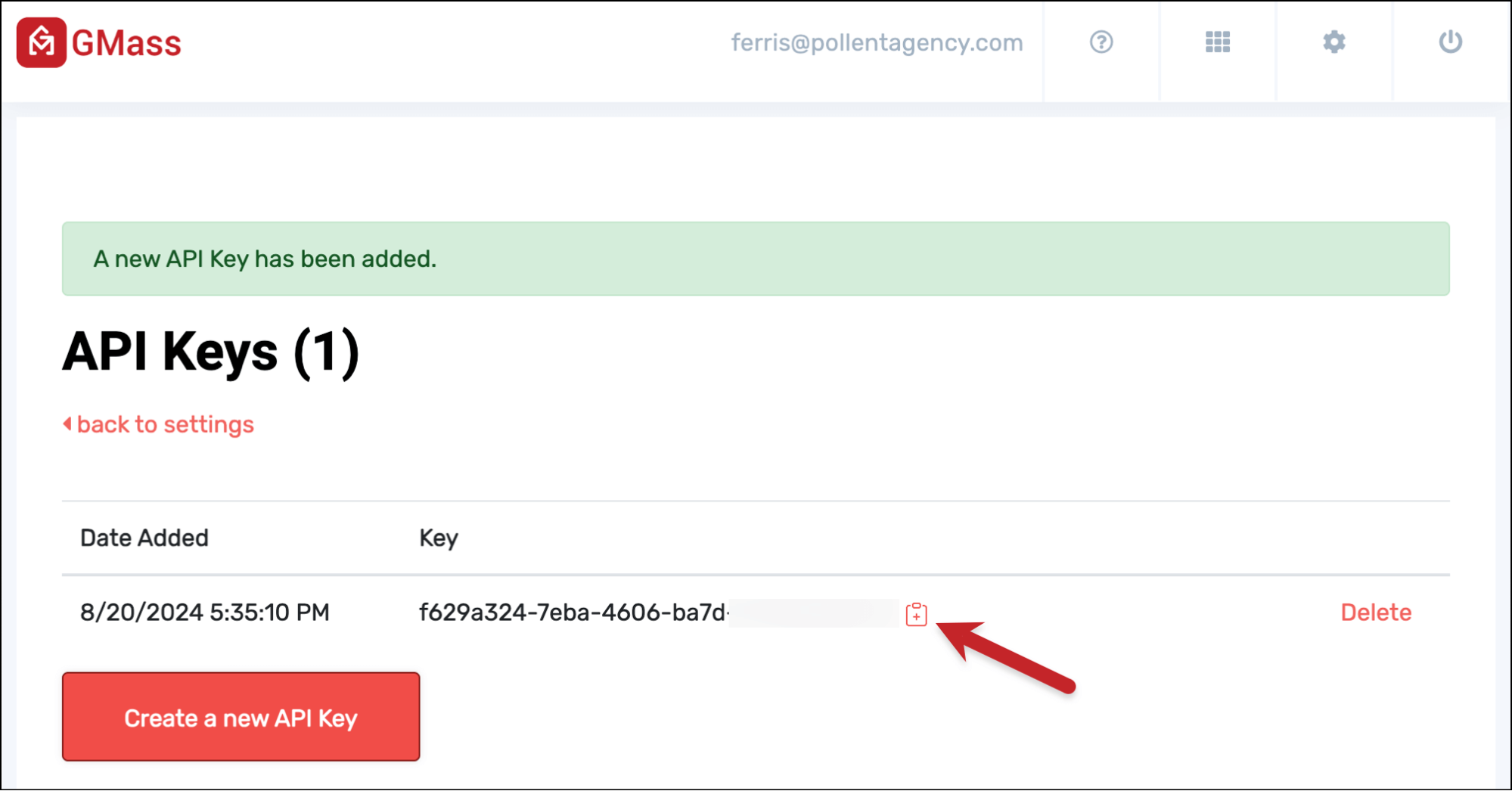 Copying your API key