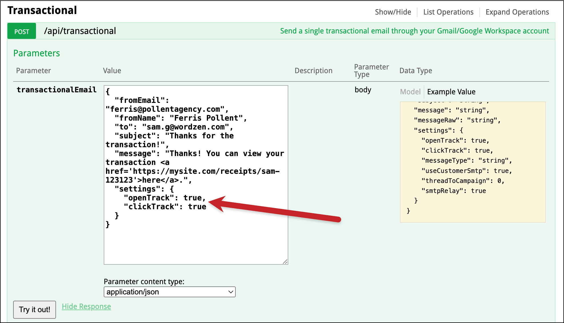 Setting open and click tracking via the API