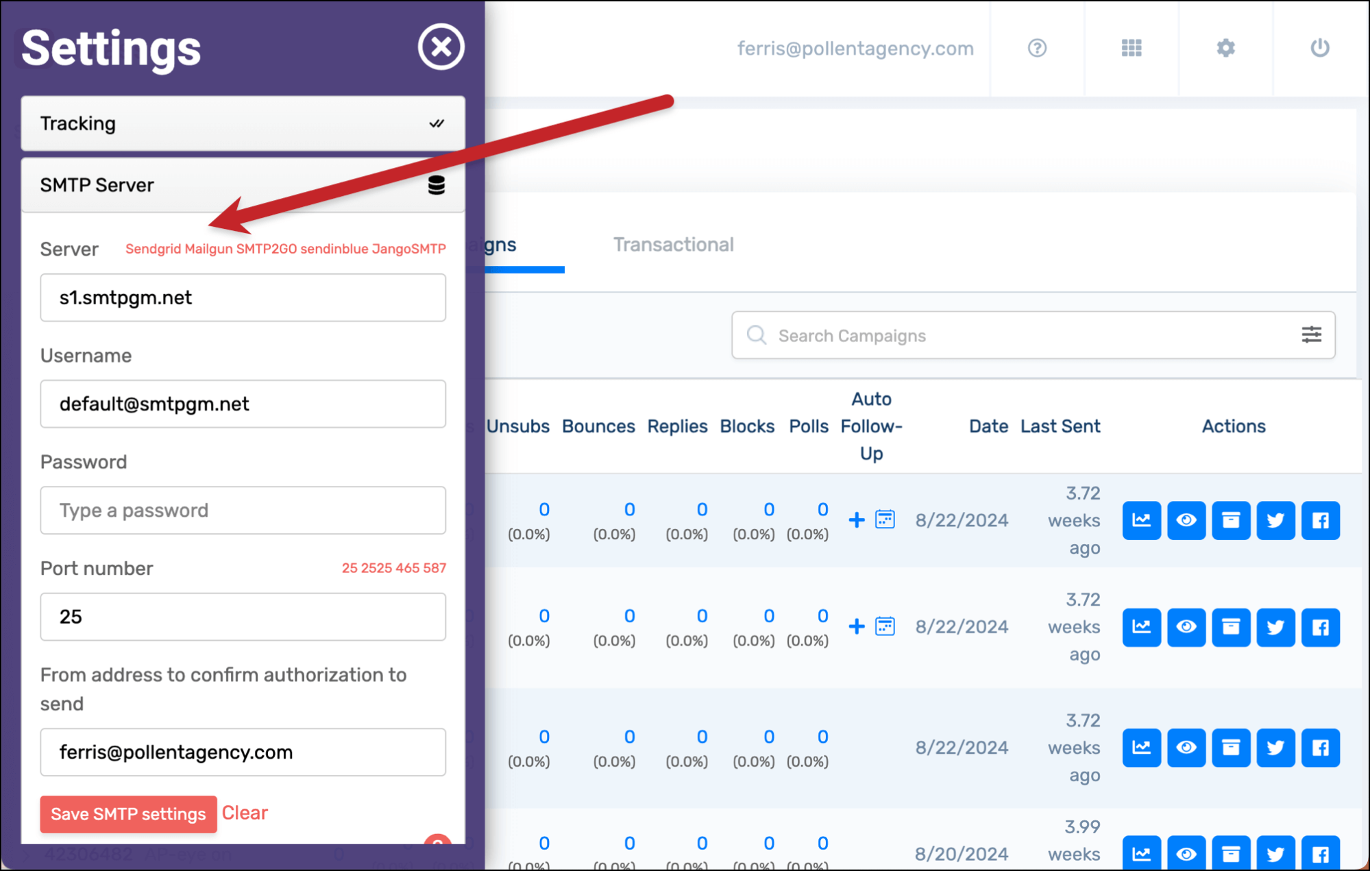 Using an SMTP server