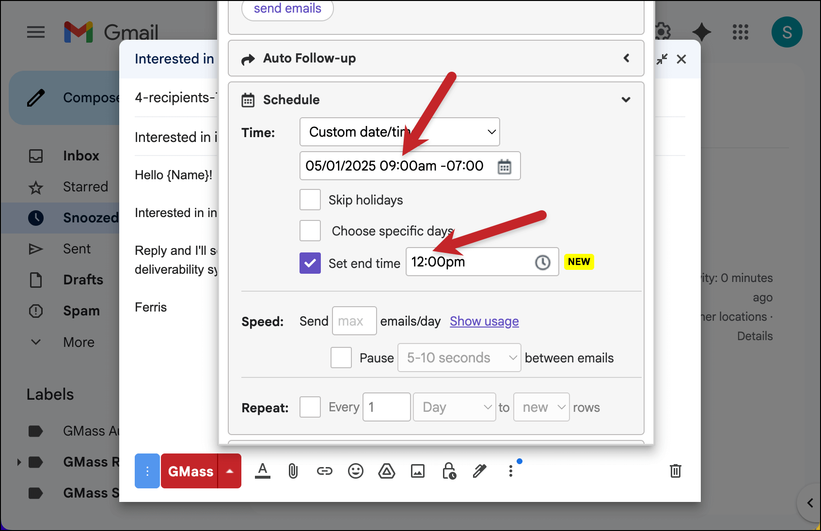 You can also set a start time