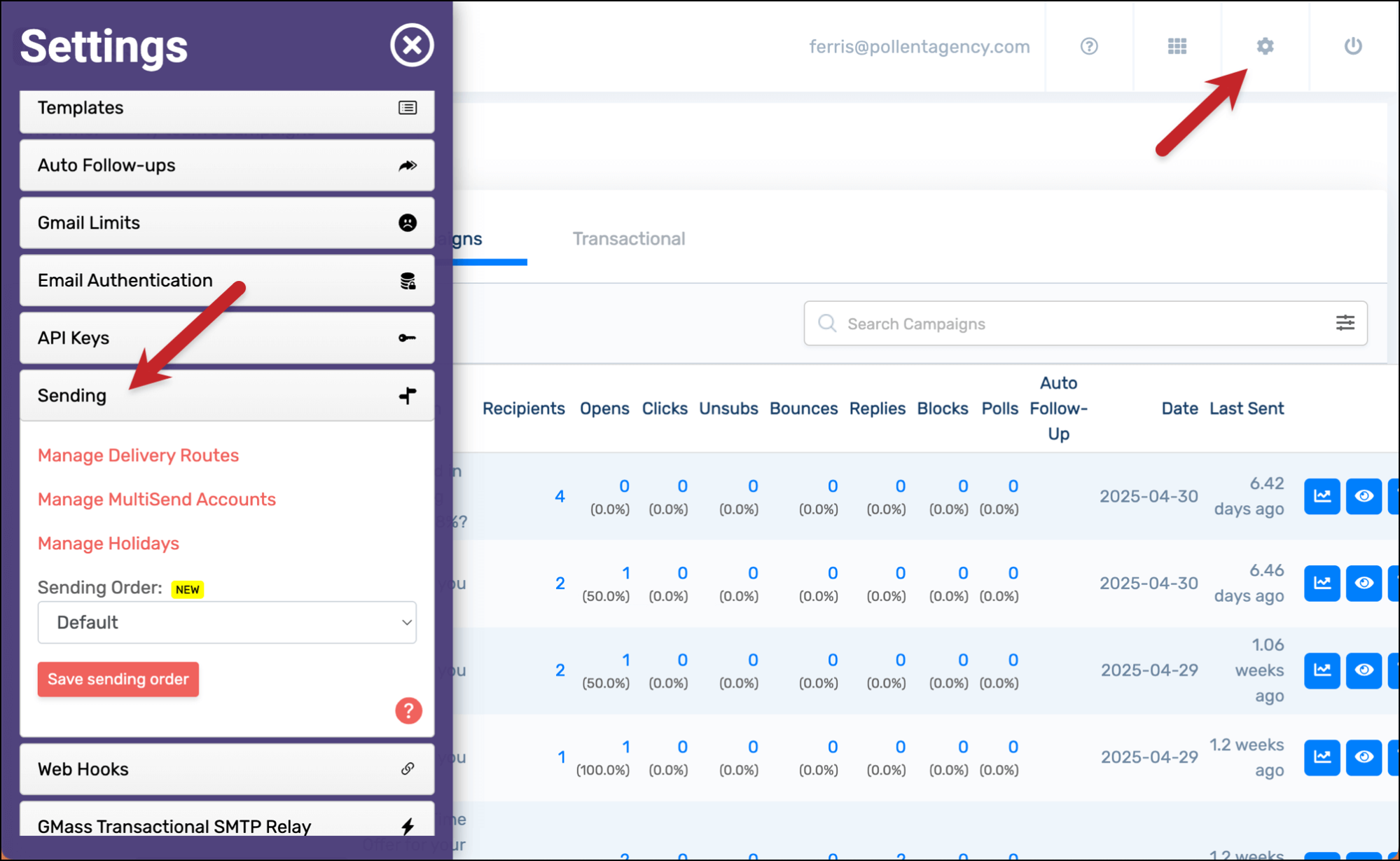 Go to the Sending section of the GMass dashboard settings