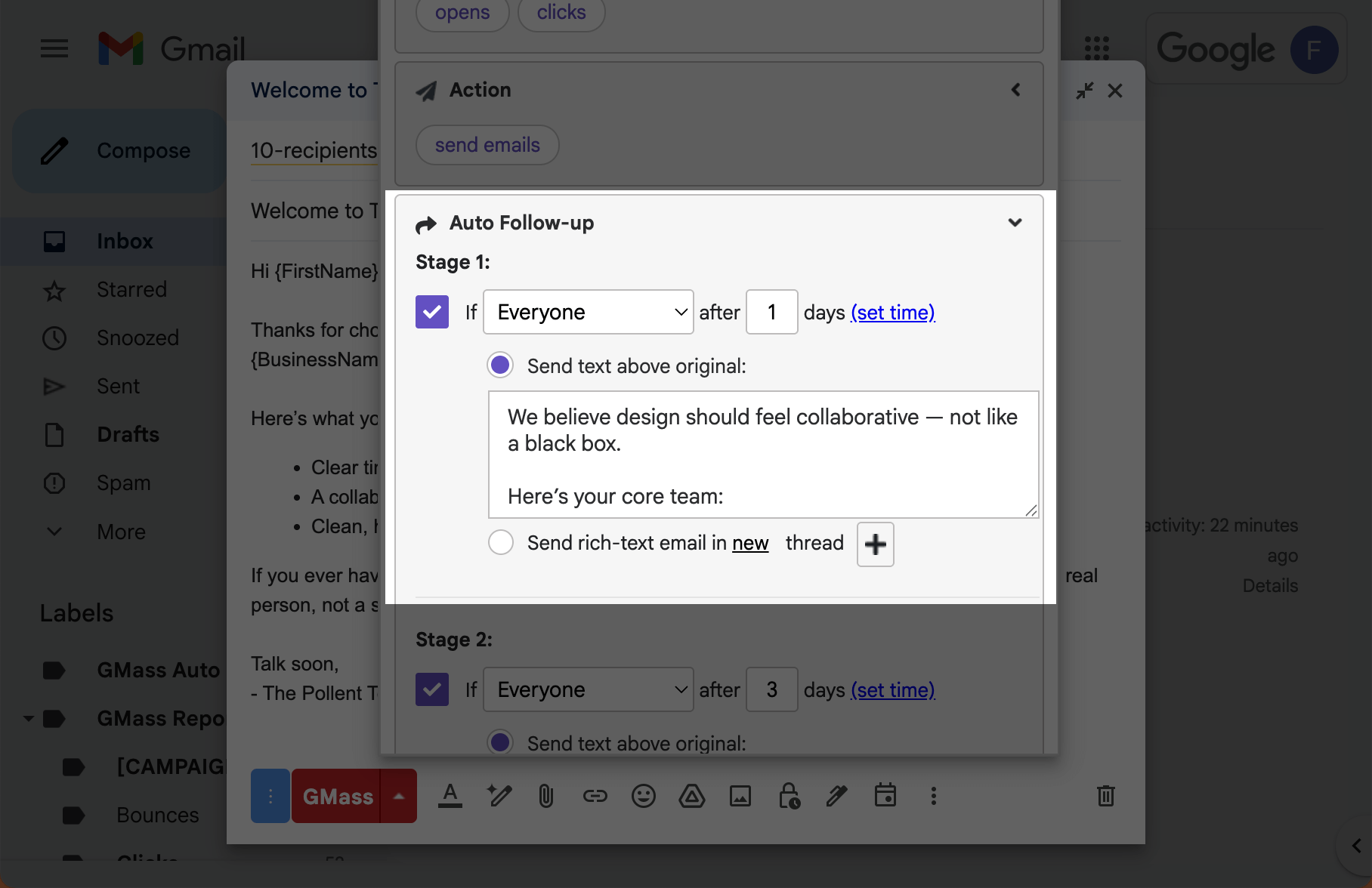 You can write the plain text email in the box
