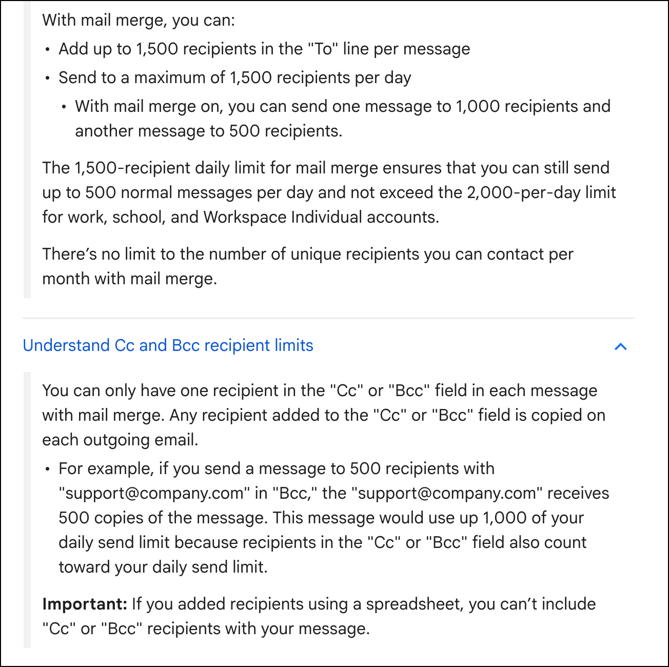 Gmail mail merge's sending limits