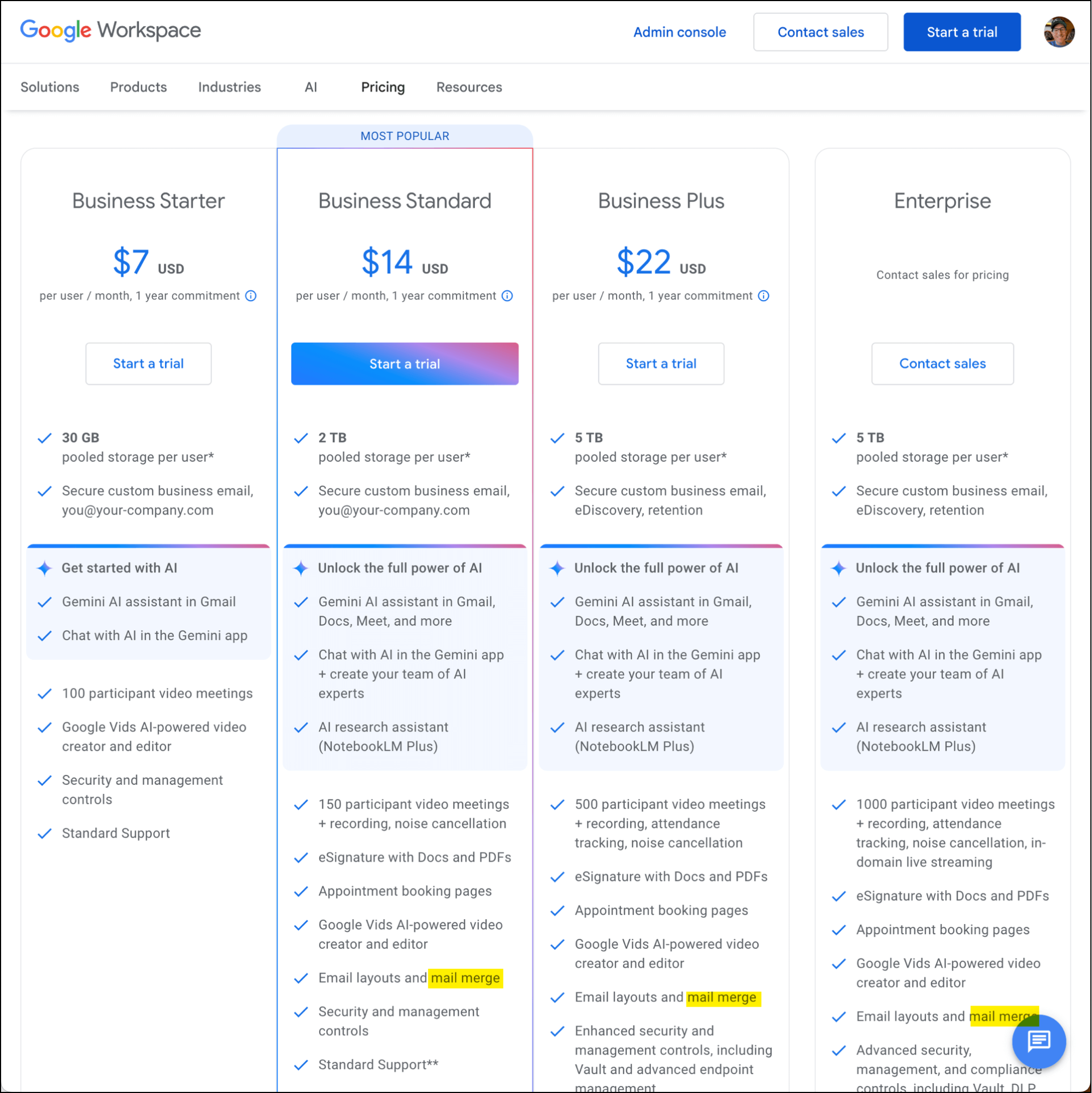 Google Workspace pricing