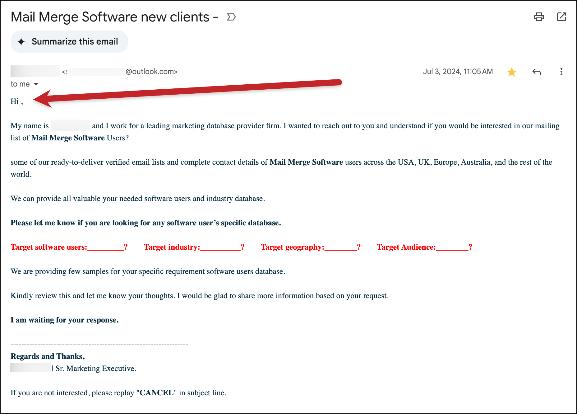 Missing mail merge information