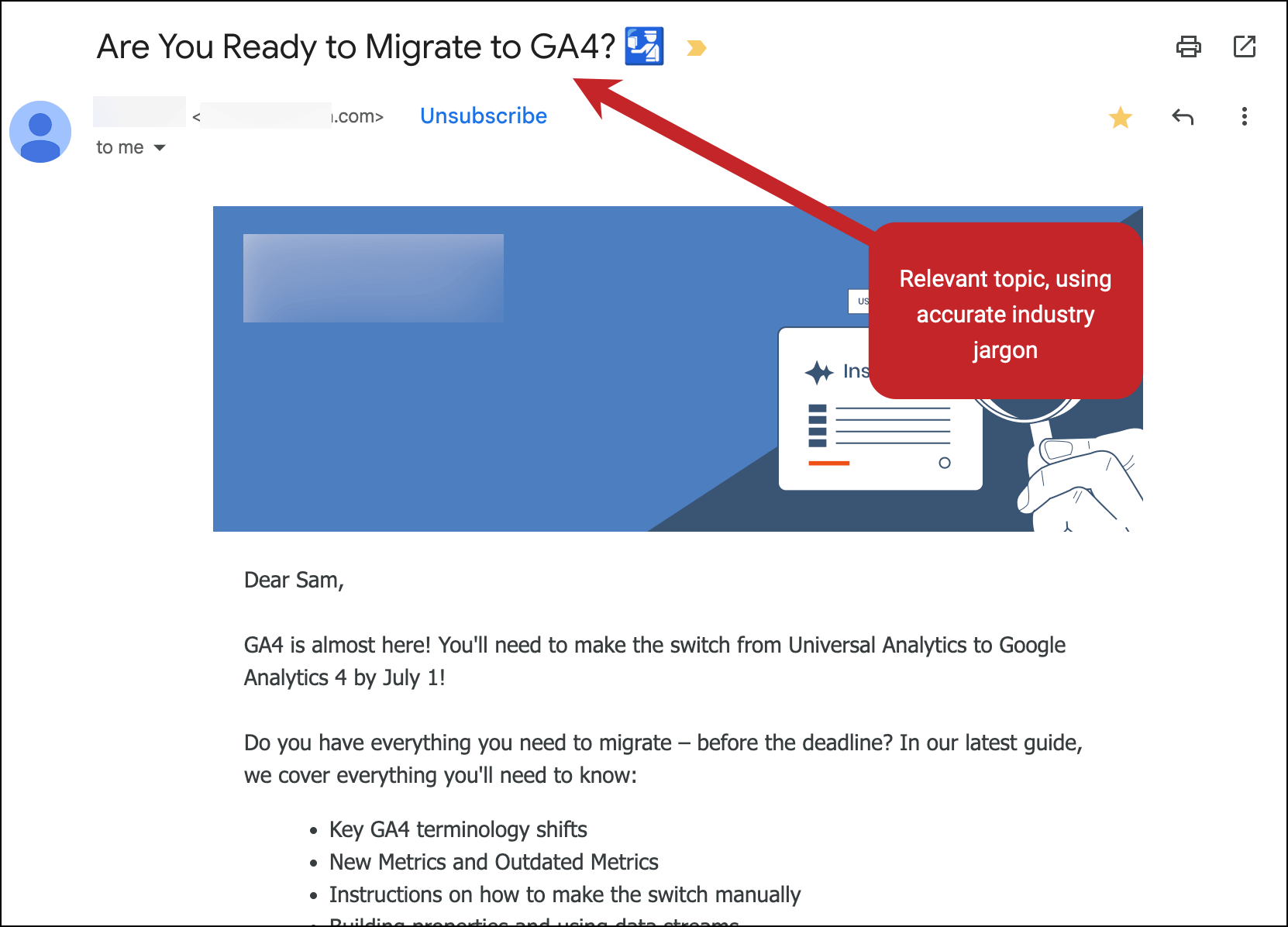 A subject line using relevant jargon