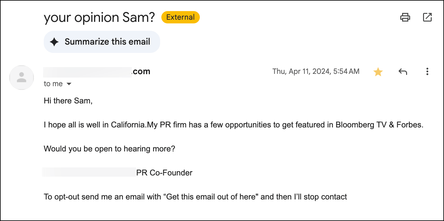A bulk email marketing message that does NOT get it right