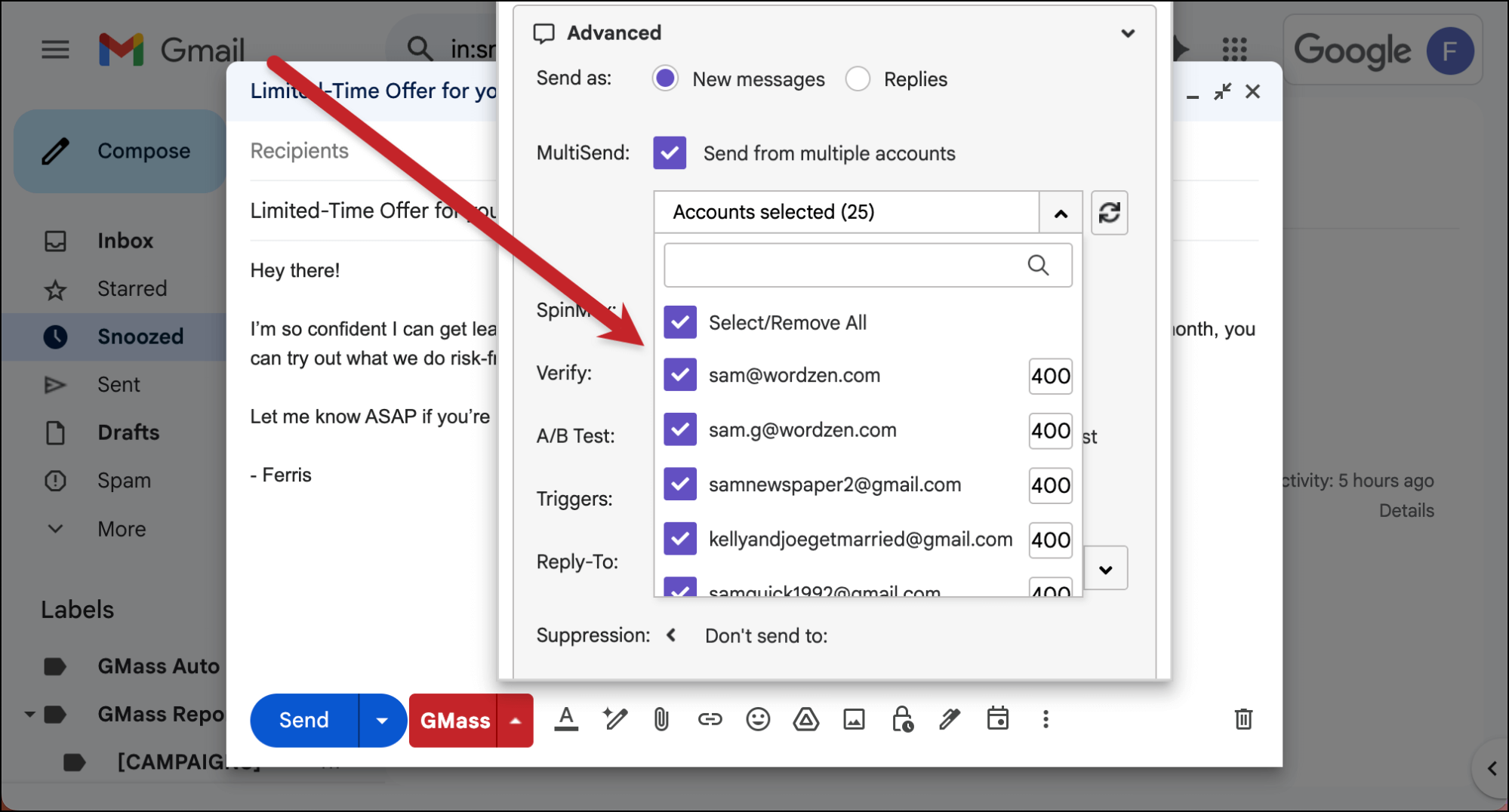 Using inbox rotation with MultiSend to distribute campaigns