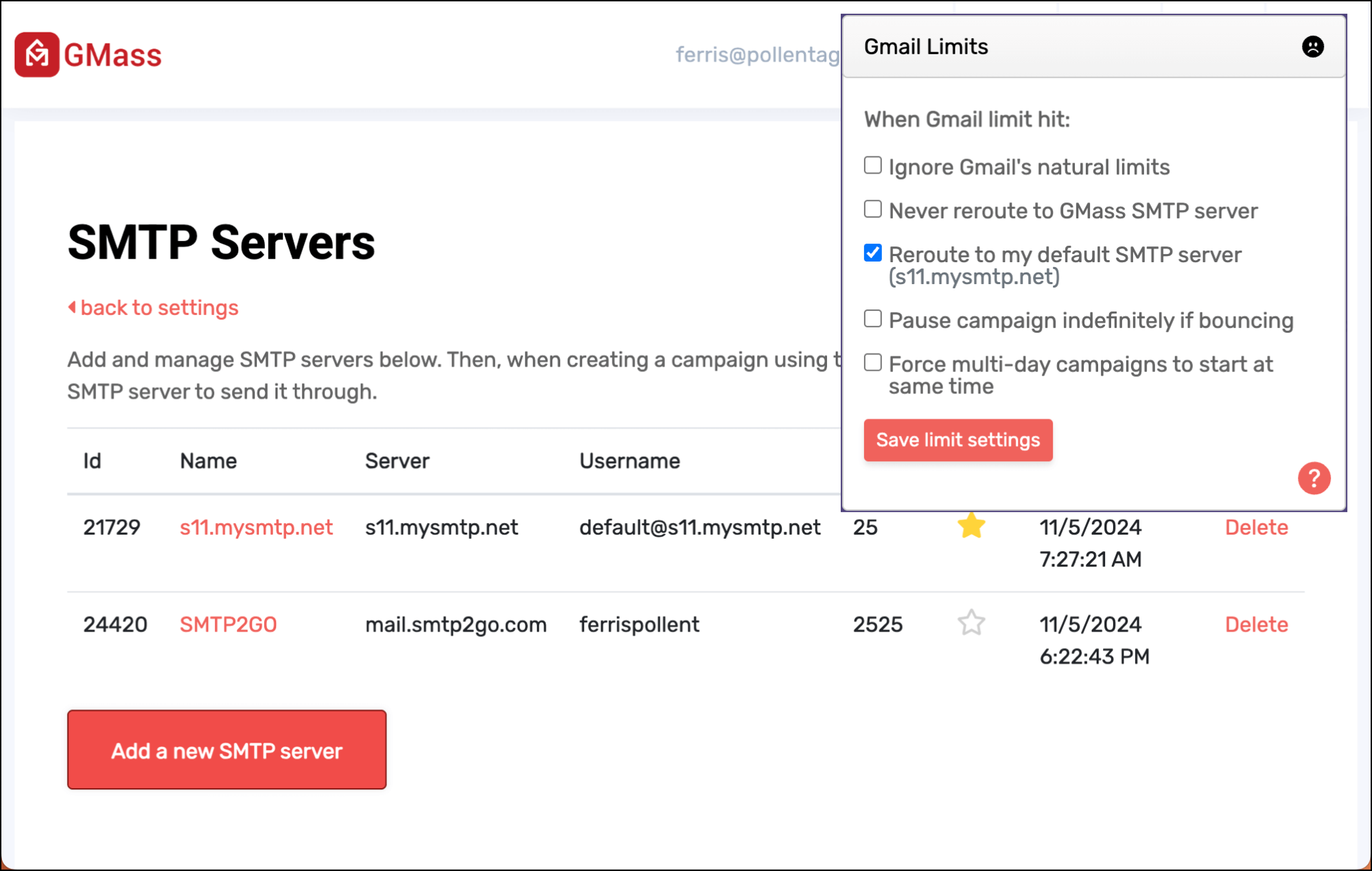 Using SMTP servers with GMass to break Gmail bulk mail limits