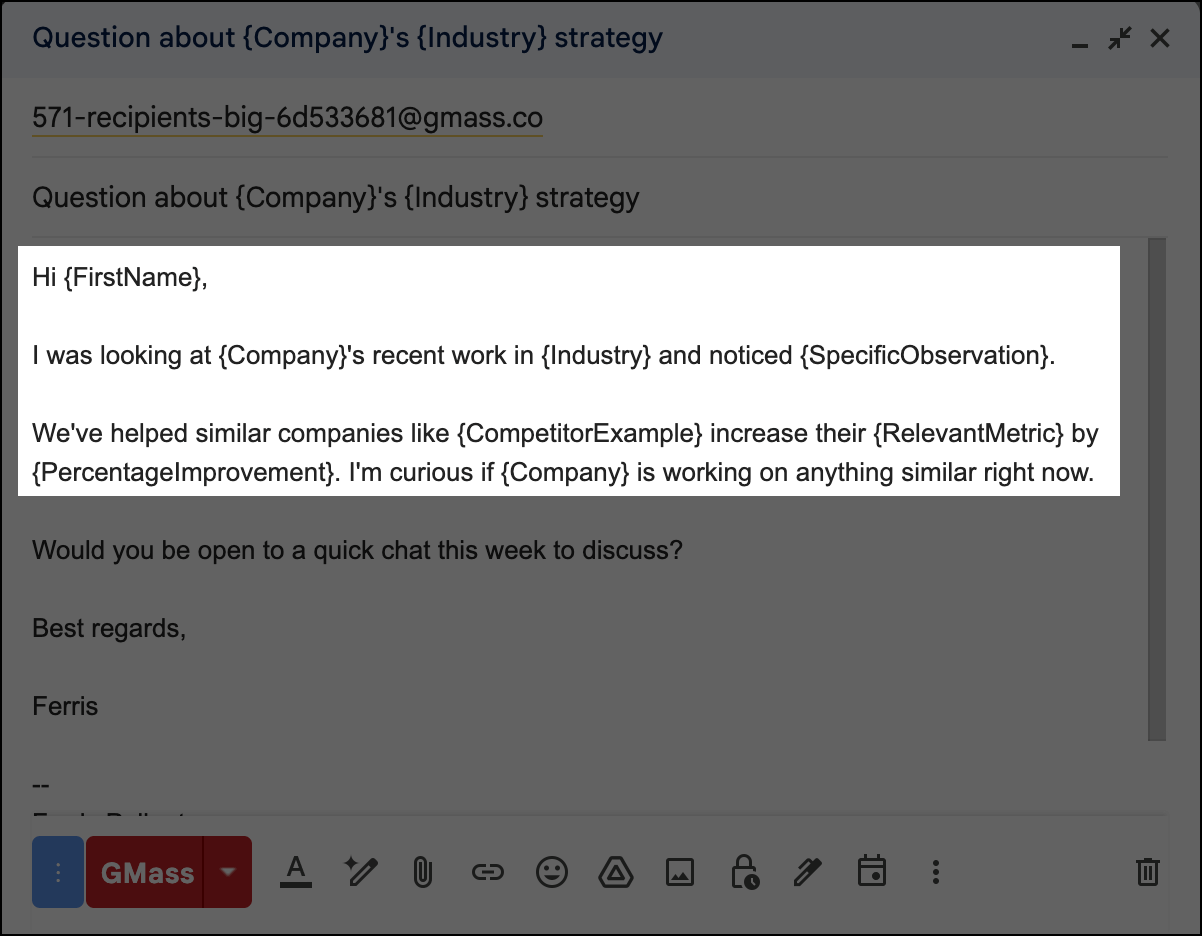 A Google mail merge template body example