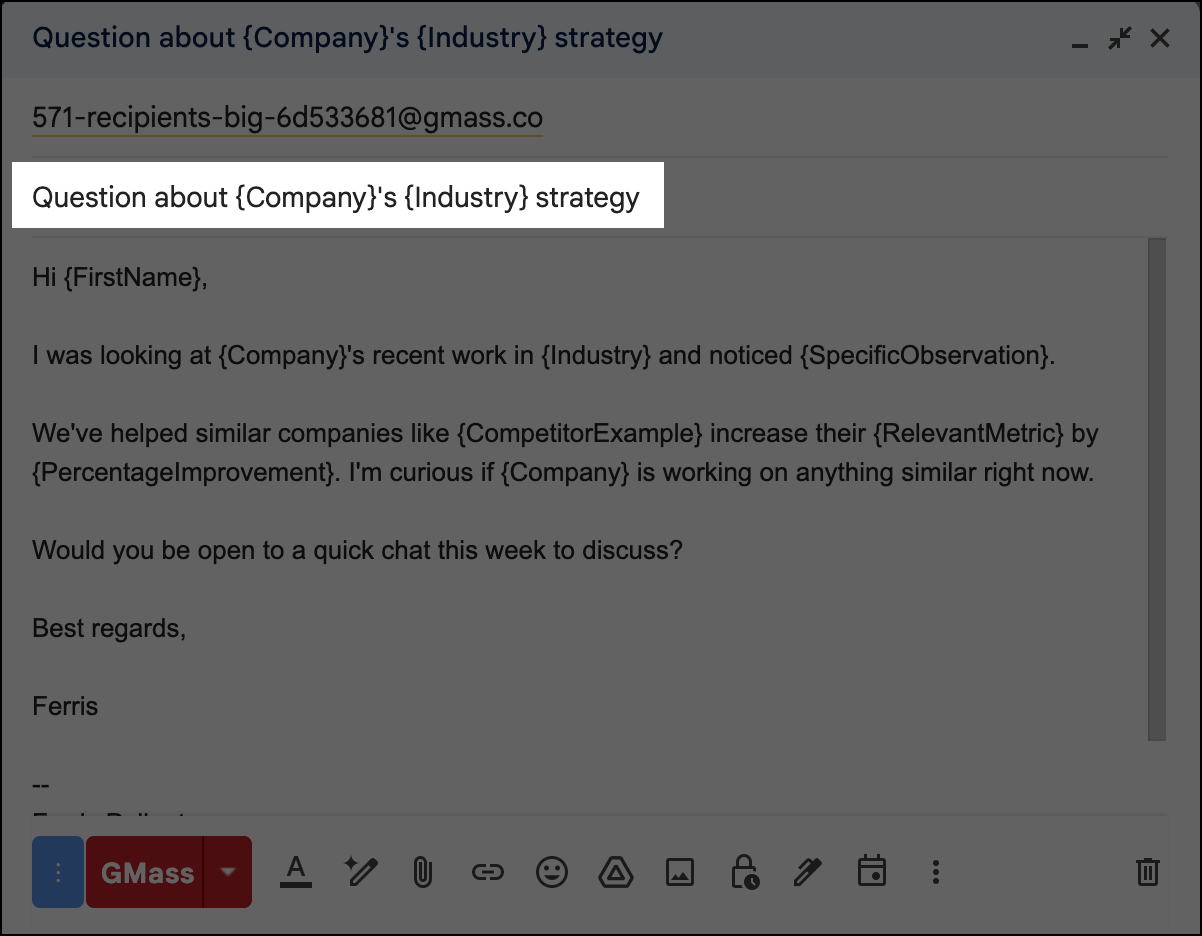 Using mail merge in the subject line