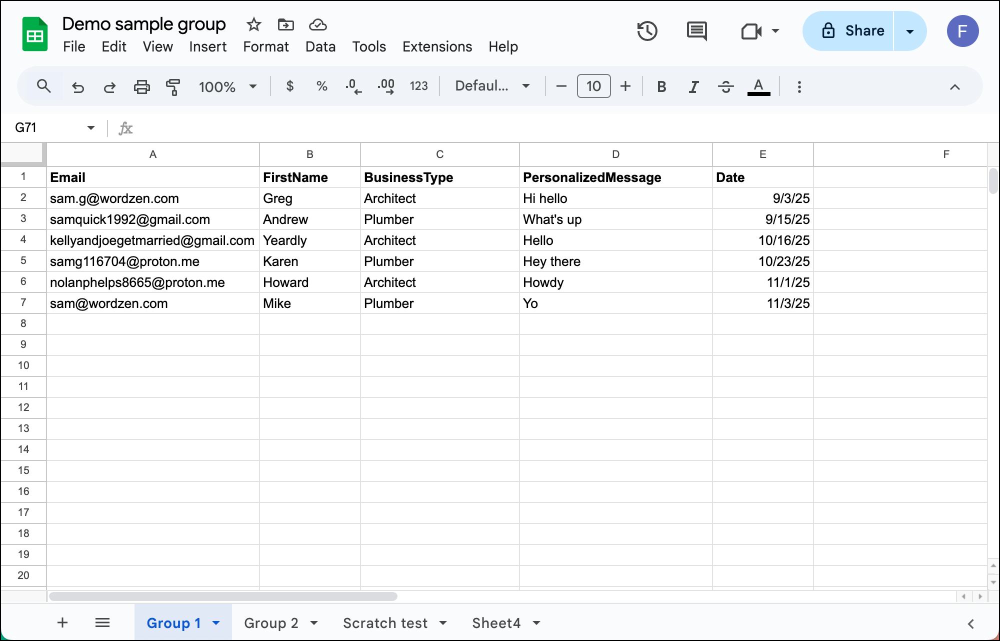 Put your contacts in a Google Sheet