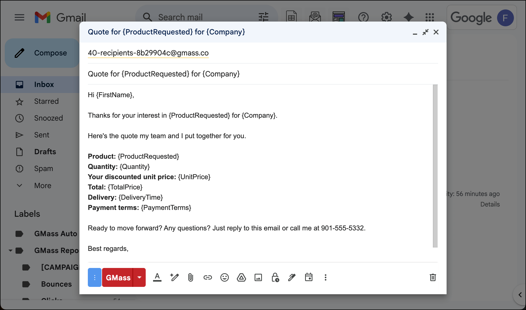 An example of a bulk sales quotes draft